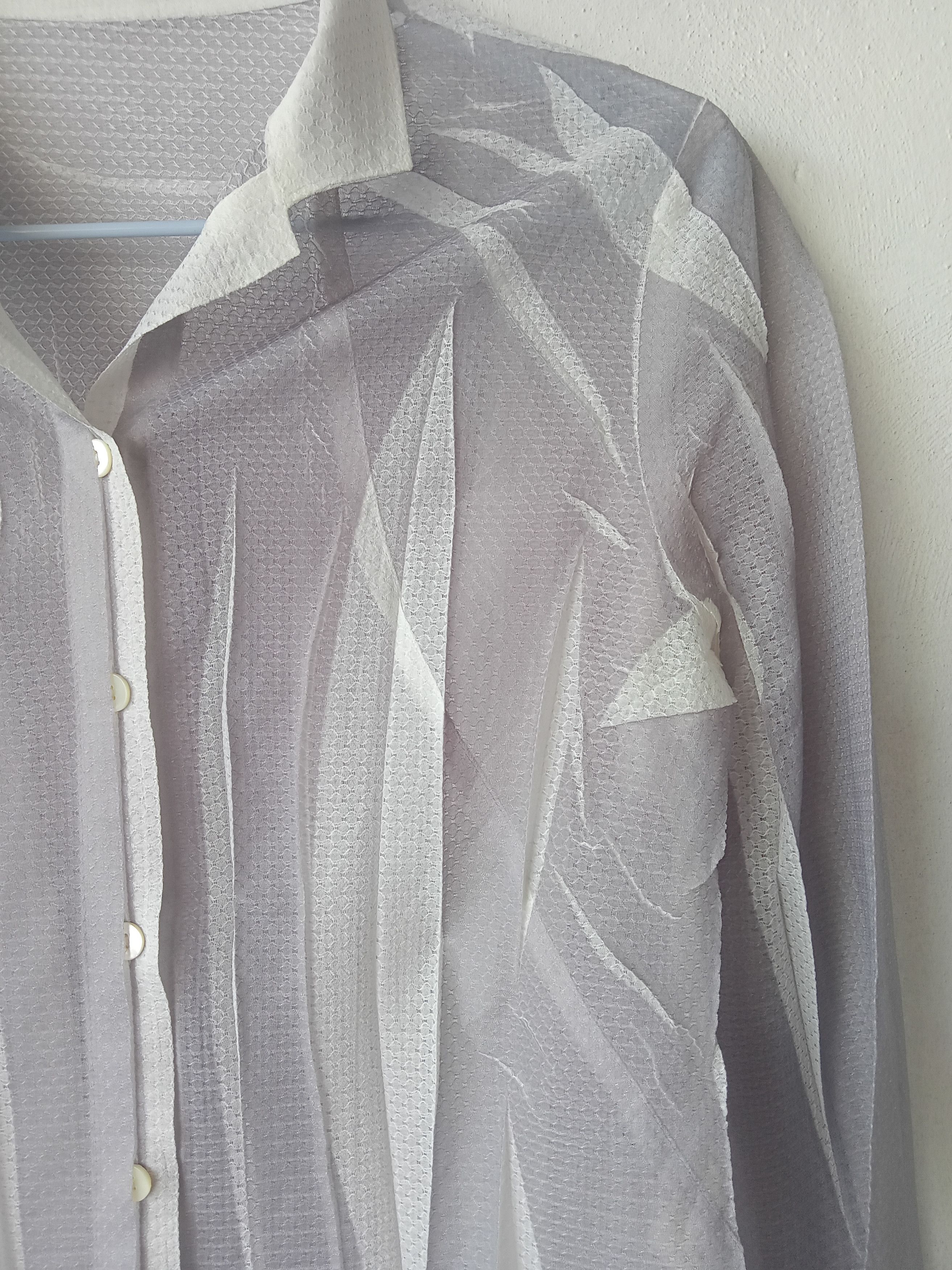 Designer Hiroko Bis Pleated Shadow Trompe Loeil Mesh Shirt Size M / US 6-8 / IT 42-44 - 2 Thumbnail