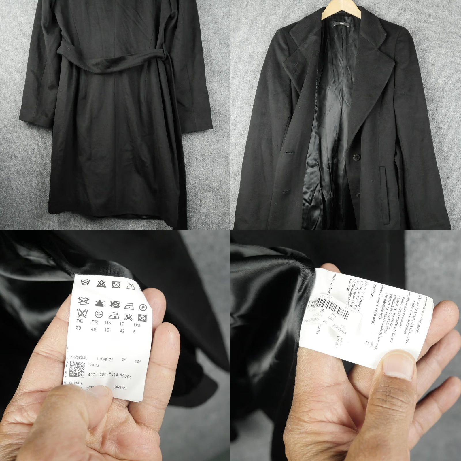 Hugo Boss Hugo Boss Coat Womens 6 Black Claira Belted Long Virgin Wool Overcoat Jacket Size M / US 6-8 / IT 42-44 - 8 Thumbnail