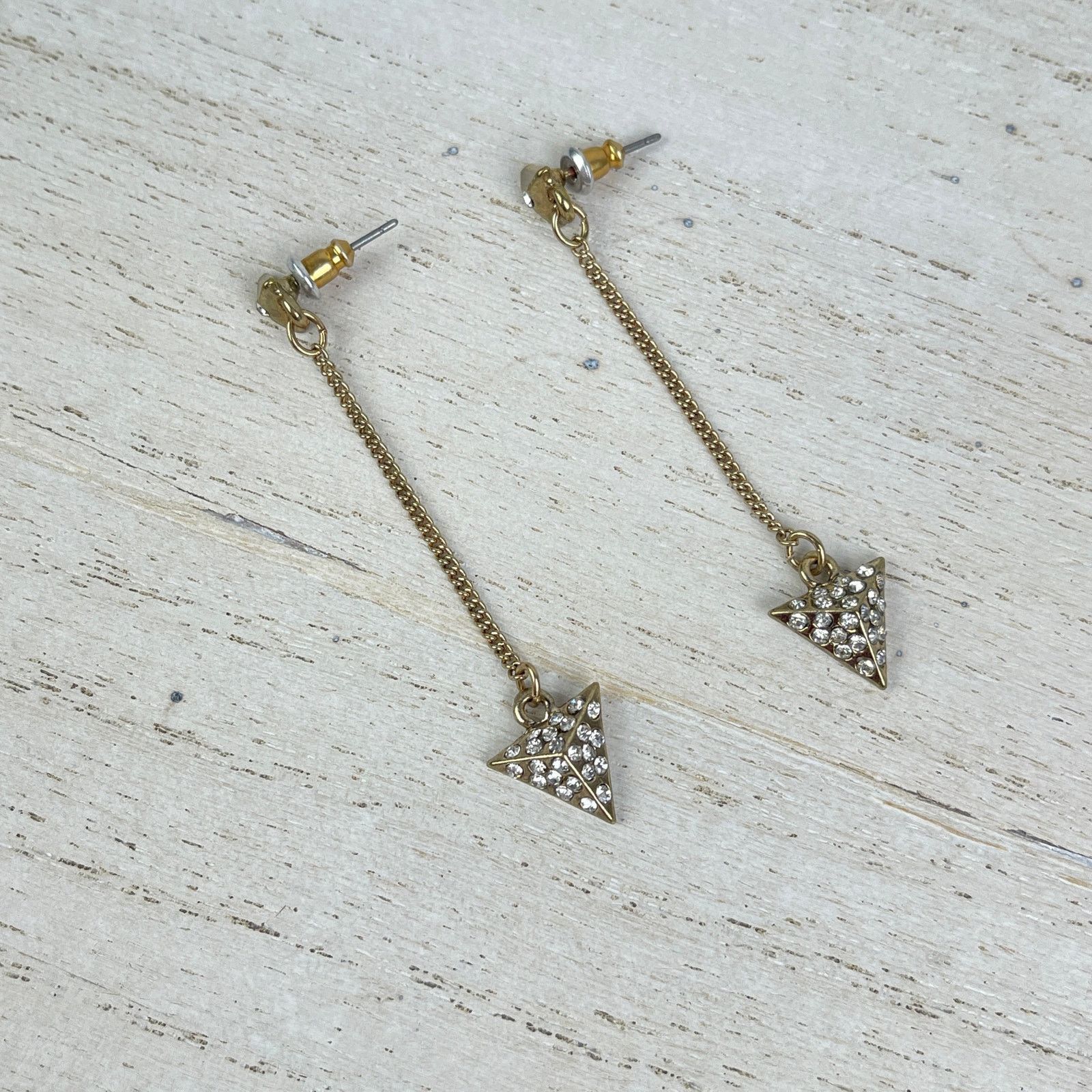 Other Dainty Gold Tone Rhinestone Arrow Dangle Earrings Festival Size ONE SIZE - 5 Thumbnail