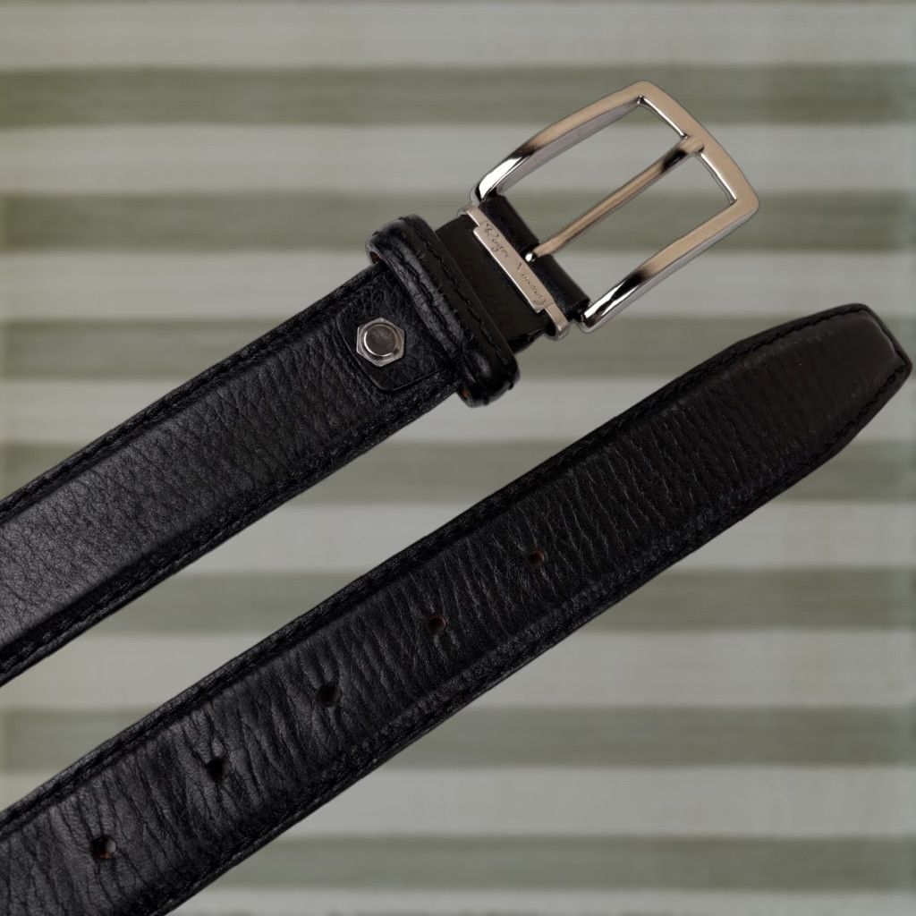 Vintage VINTAGE Leegin BLACK Leather BELT brass Silver  display picture 1