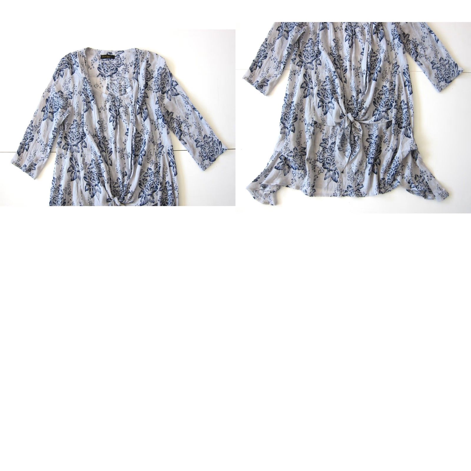 Vintage Christine Phillipe Rayon Blue Floral 3/4 Sleeve Tie Tunic Shirt Dress Small Size S / US 4 / IT 40 - 8 Thumbnail