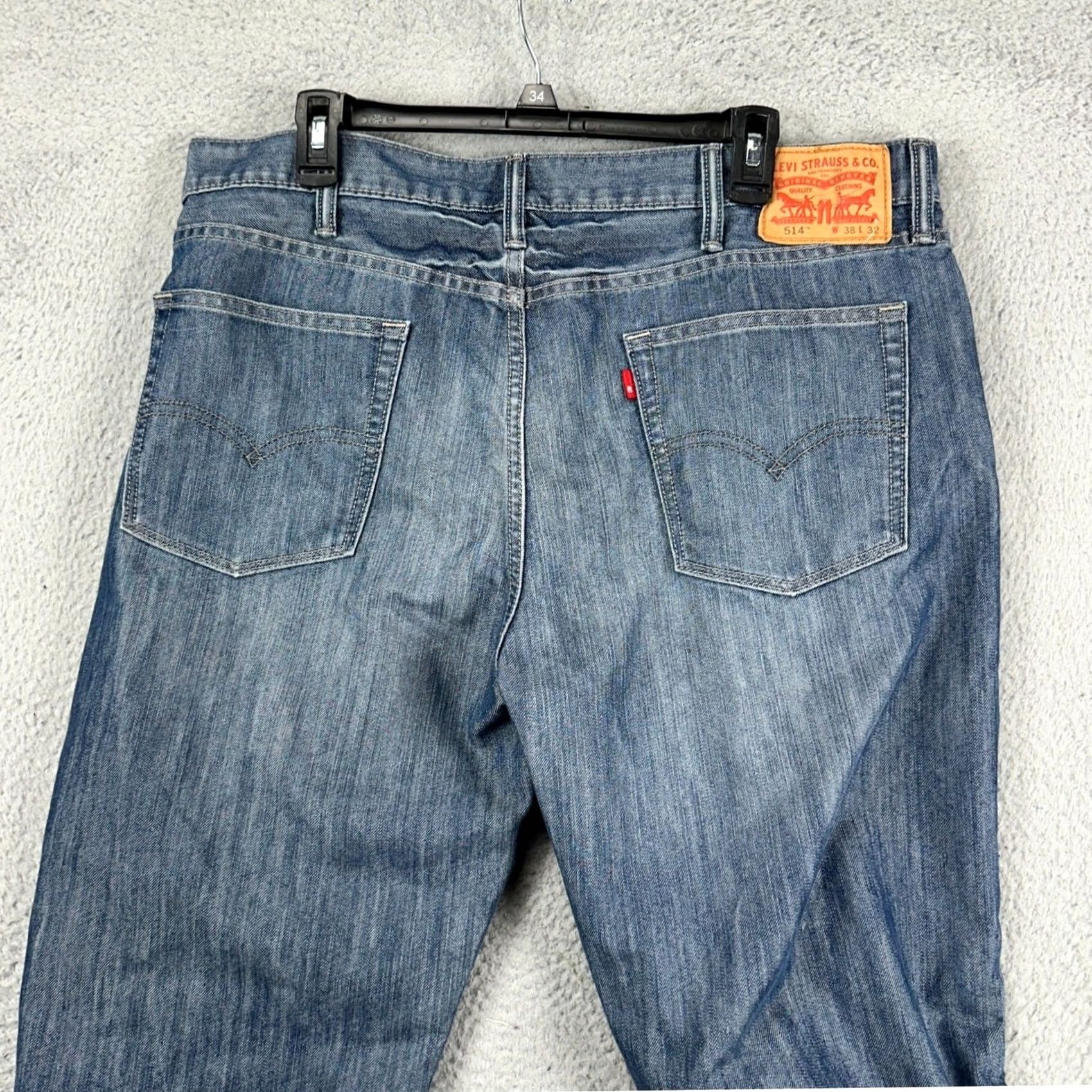 Levi's Levi's 514 Mens Straight Fit Jeans 38X32 Blue Distressed Red Tab 5 Pocket Denim Jeans Regular Waist 38 Inseam 32 Womens Mens? Size US 38 / EU 54 - 3 Thumbnail