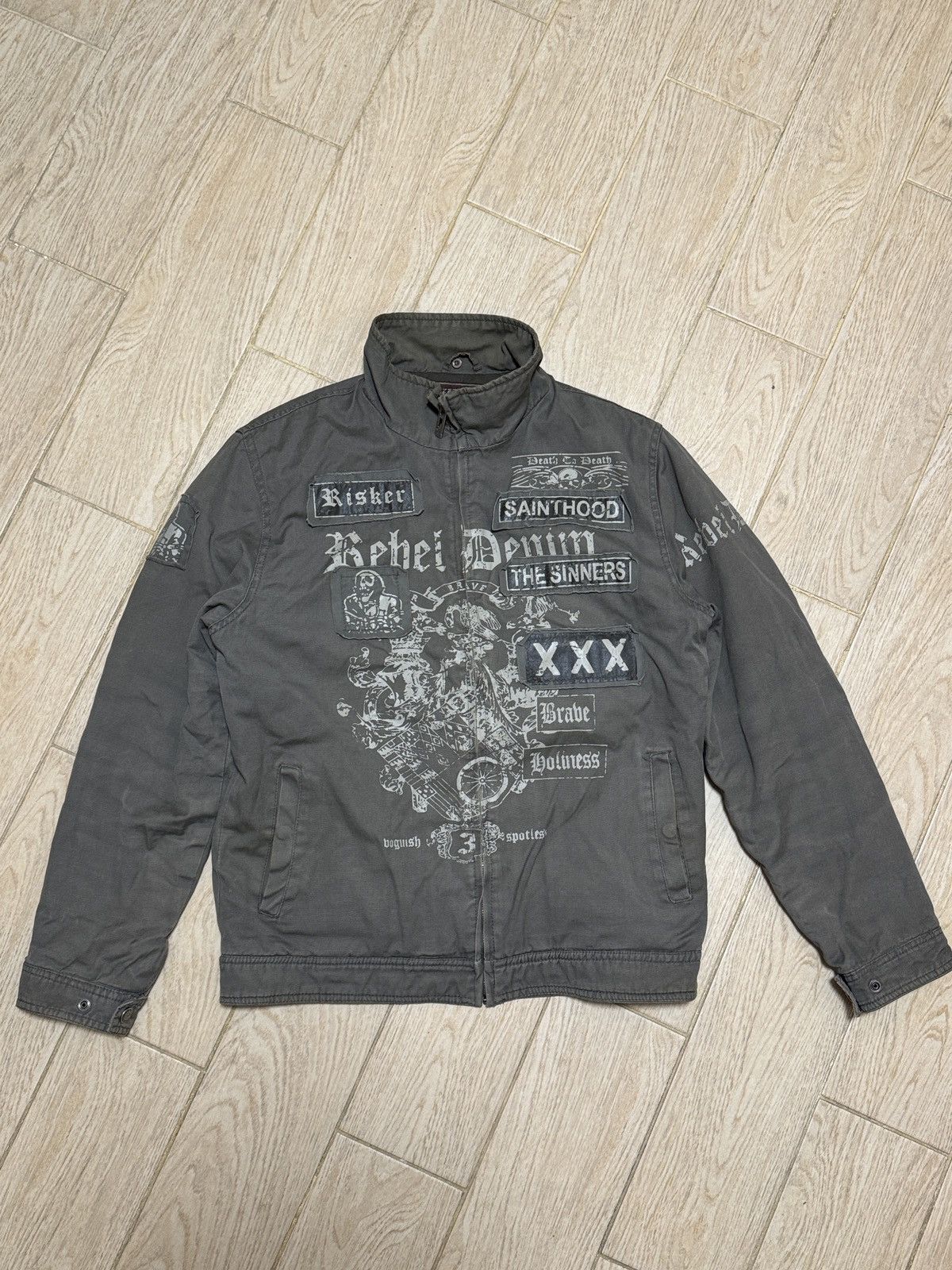 Vintage Ed Hardy style distressed avant garde jacket cotton