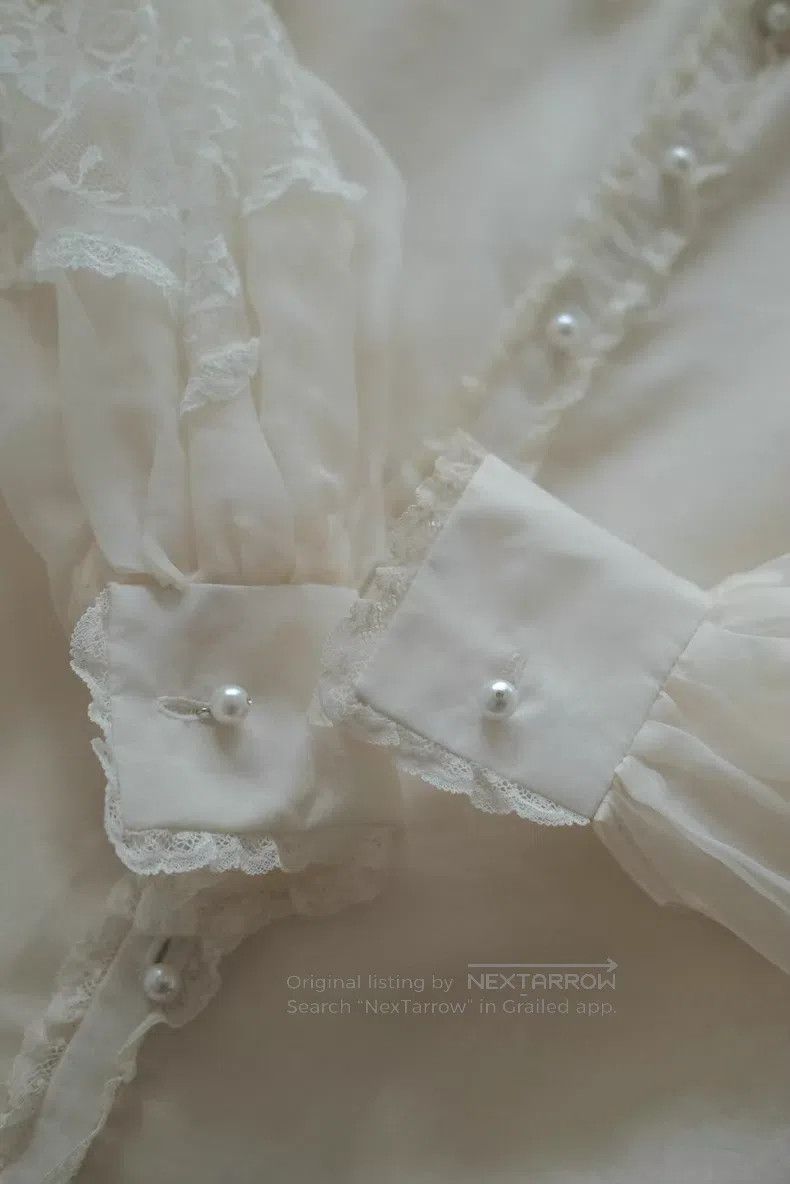 Valentino Valentino Silk pearl diamond-encrusted lace puff sleeve sh Size S / US 4 / IT 40 - 8 Thumbnail