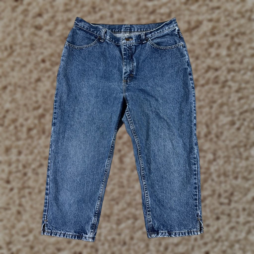 Lee Lee Jeans Pants Women 30 Blue Denim Capri Cotton Blend Stretch Mid Rise Med Wash Regular Flower Pattern 80s? 90s? Wait. Size 30" / US 8 / IT 44 - 1 Thumbnail