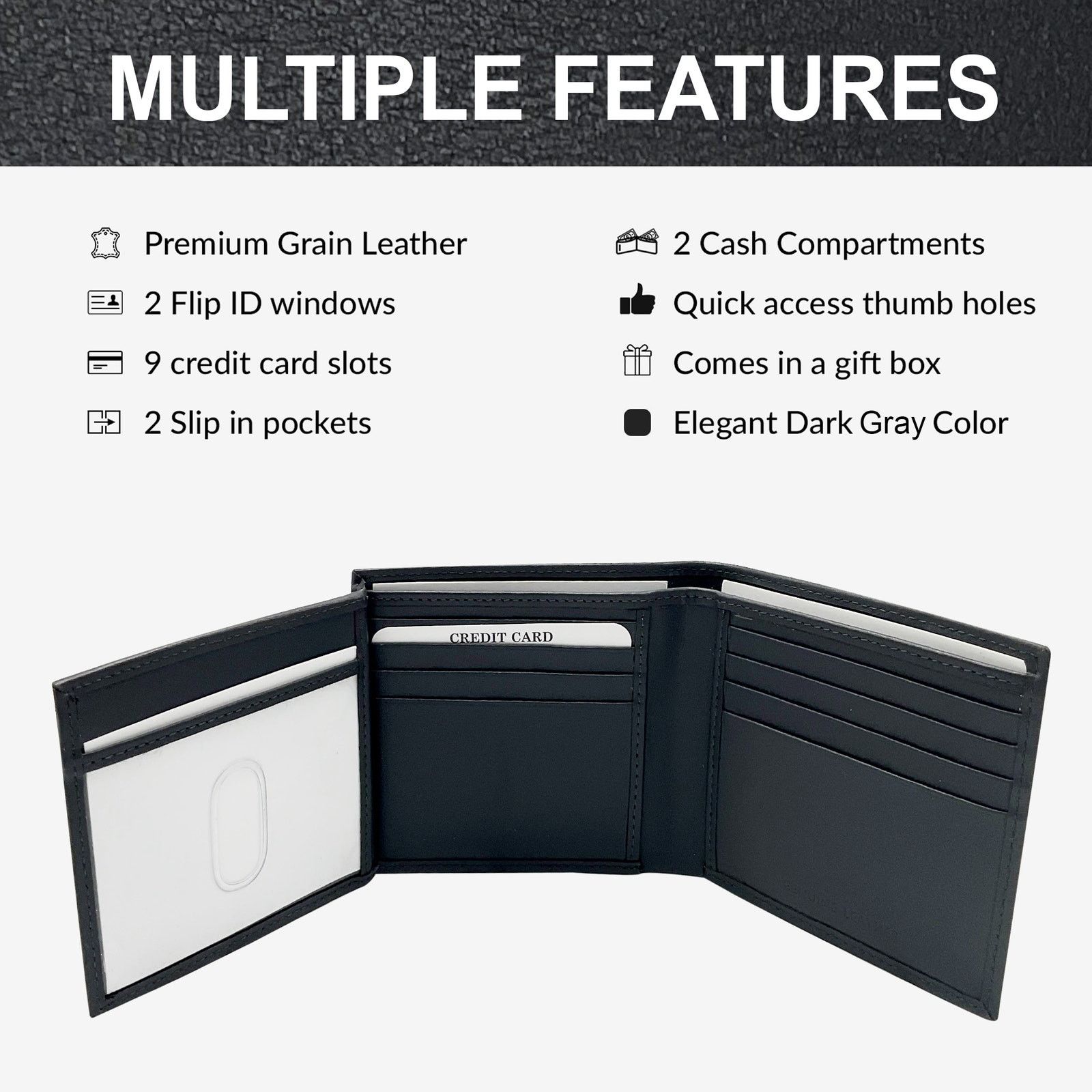 Handmade Men's minimalist Dark Gray leather wallet | Slim wallet Size ONE SIZE - 3 Thumbnail