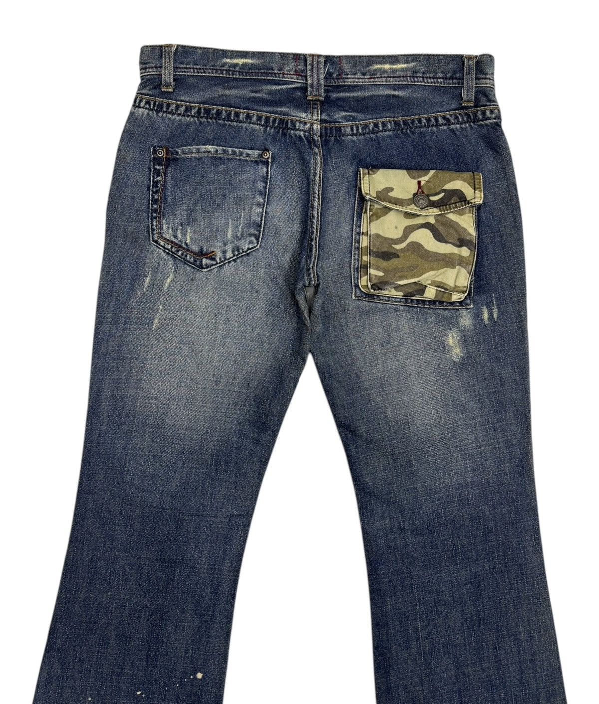 If Six Was Nine [a:r] Flared Jeans Camo Back Pocket Distressed Denim Jeans Size US 32 / EU 48 - 6 Thumbnail