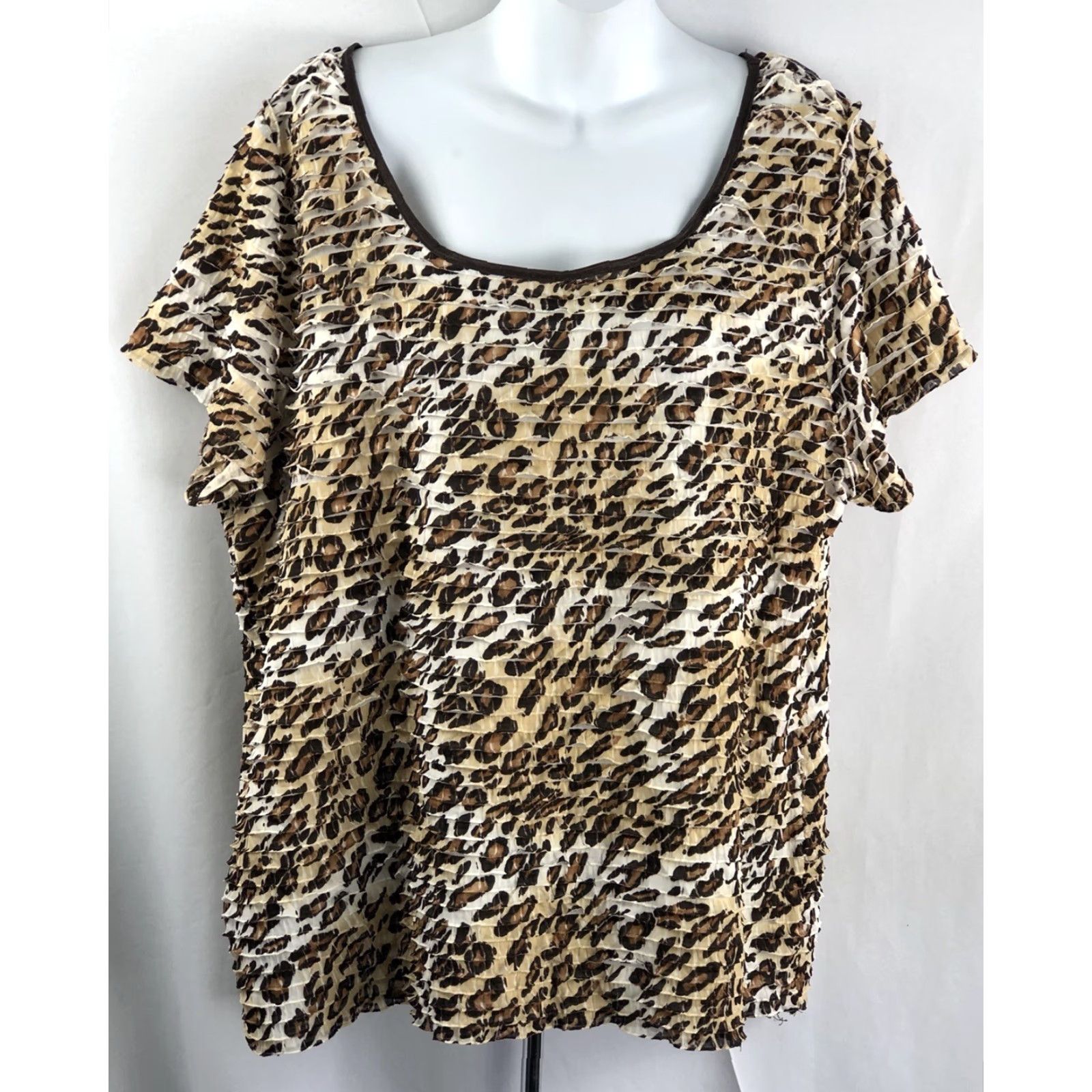 Vintage Cato Leopard Print Boat Neck Short Sleeve Layered Top 18/20w Plus Size Boho Patty 90's Womens Size 3XL / US 20-22 - 5 Thumbnail