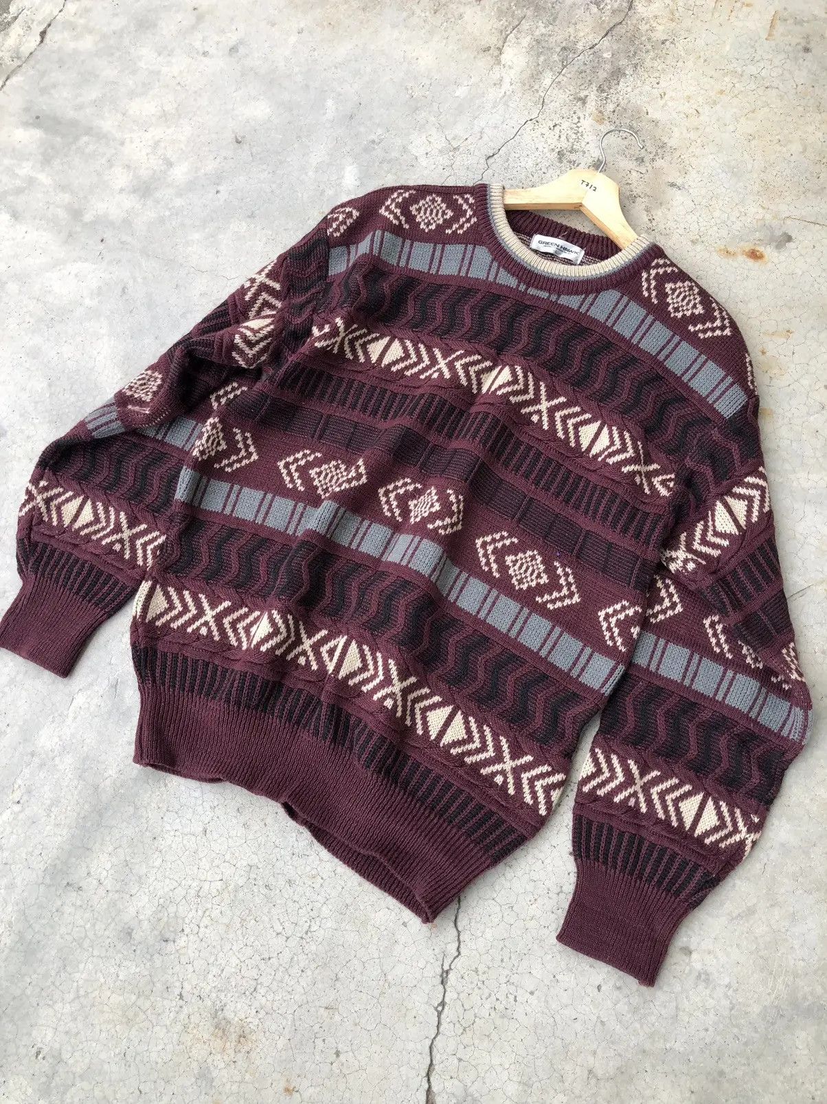 Other Vintage Green Hawk Stripe Pureknit Like Coogi Sweater Size US L / EU 52-54 / 3 - 2 Thumbnail