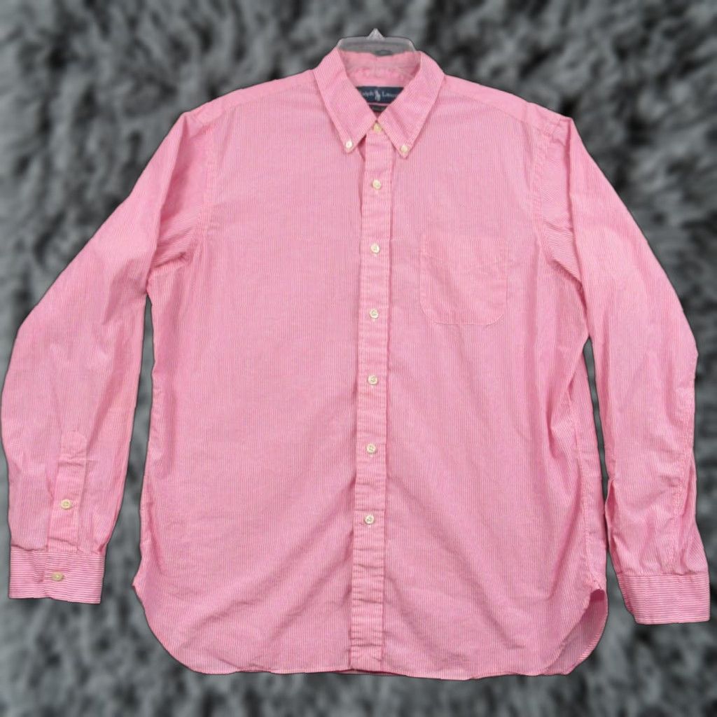 Ralph Lauren Ralph Lauren Custom Fit Shirt XL Men's Button-Down Salmon White Stripe Shirt Size US XL / EU 56 / 4 - 1 Thumbnail