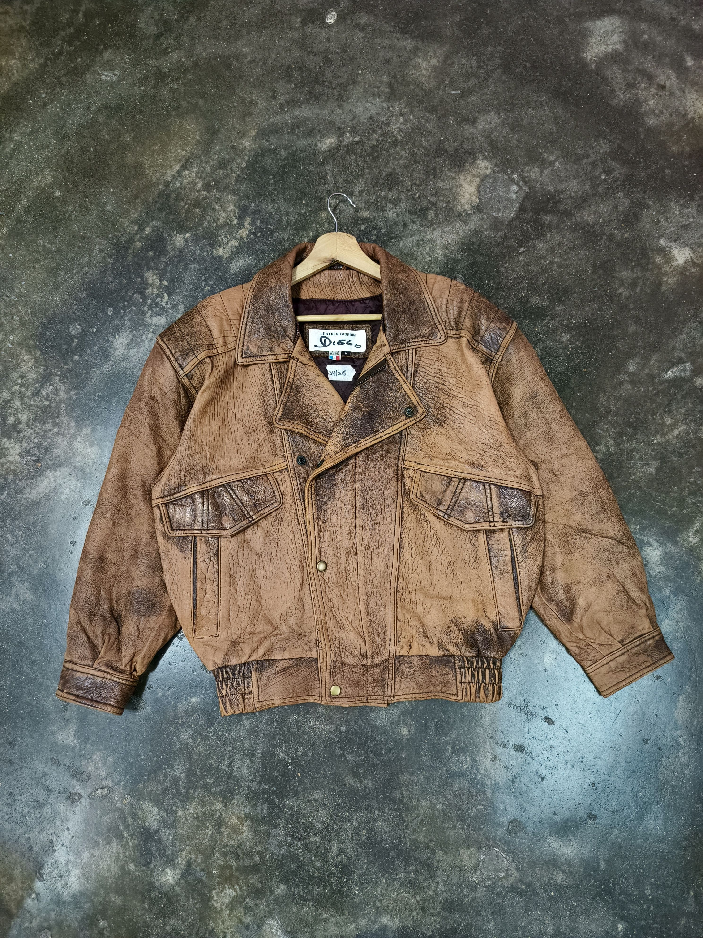 Vintage DISCO REAL LEATHER DOUBLE COLLAR BOMBER JACKET Size US M / EU 48-50 / 2 - 1 Thumbnail