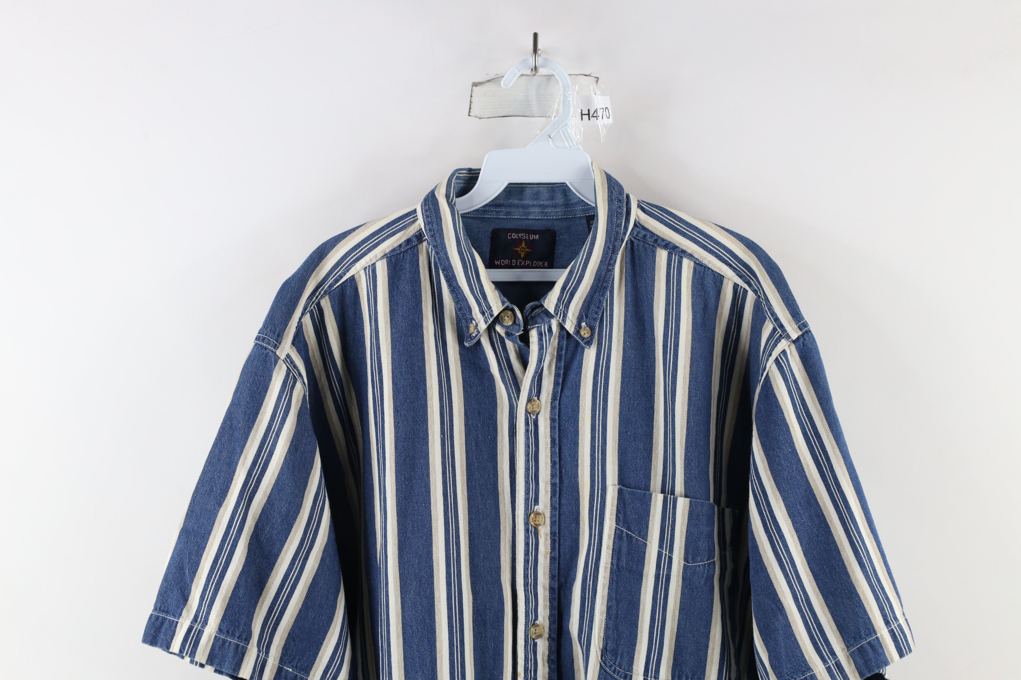 Vintage Vintage 90s Streetwear Striped Baggy Denim Button Down Shirt Size US L / EU 52-54 / 3 - 2 Thumbnail