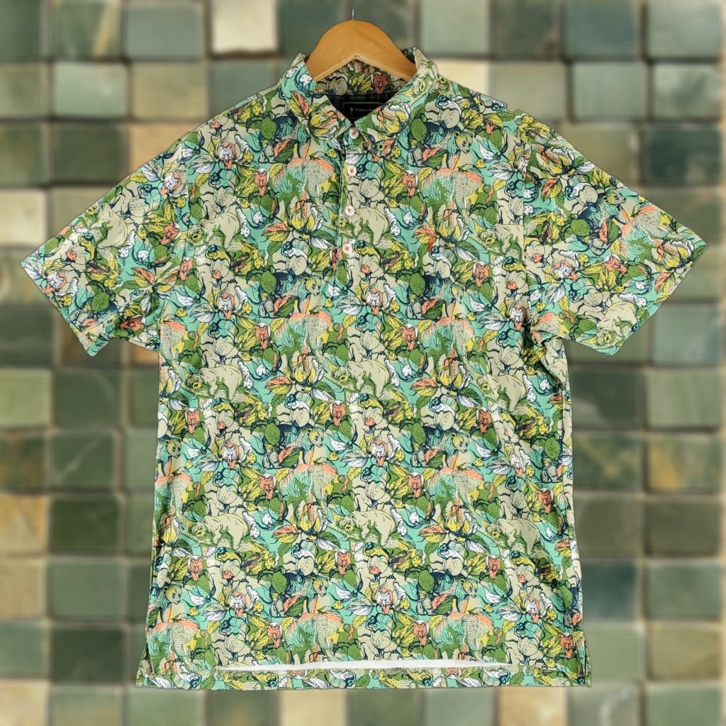 Vintage William Murray Polo Shirt It's Like a Jungle AOP Print Green Golf Mens L Size US L / EU 52-54 / 3 - 1 Thumbnail