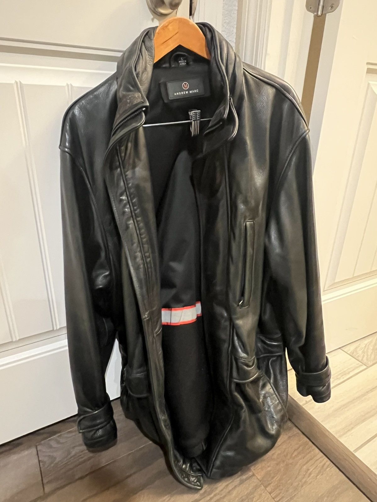 Andrew Marc Vintage 90s Andrew Marc Black Cowhide Leather Trench Coat Size US L / EU 52-54 / 3 - 2 Thumbnail