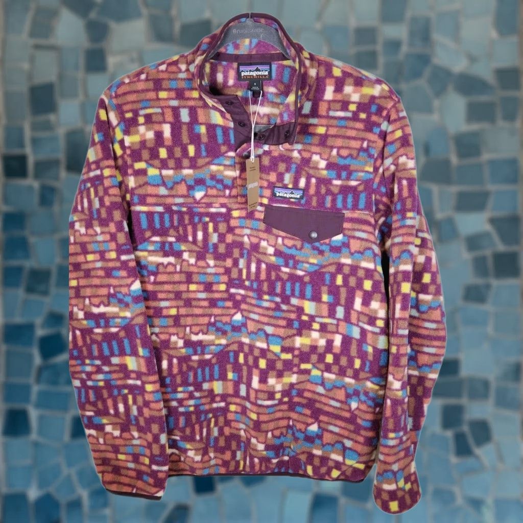 Patagonia Patagonia Pullover Fleece Geometric Night Plum Womens S 1/4 Snap-T Patchwork Synchilla Fitz Roy Logo 90s Outdoor Size S / US 4 / IT 40 - 1 Thumbnail
