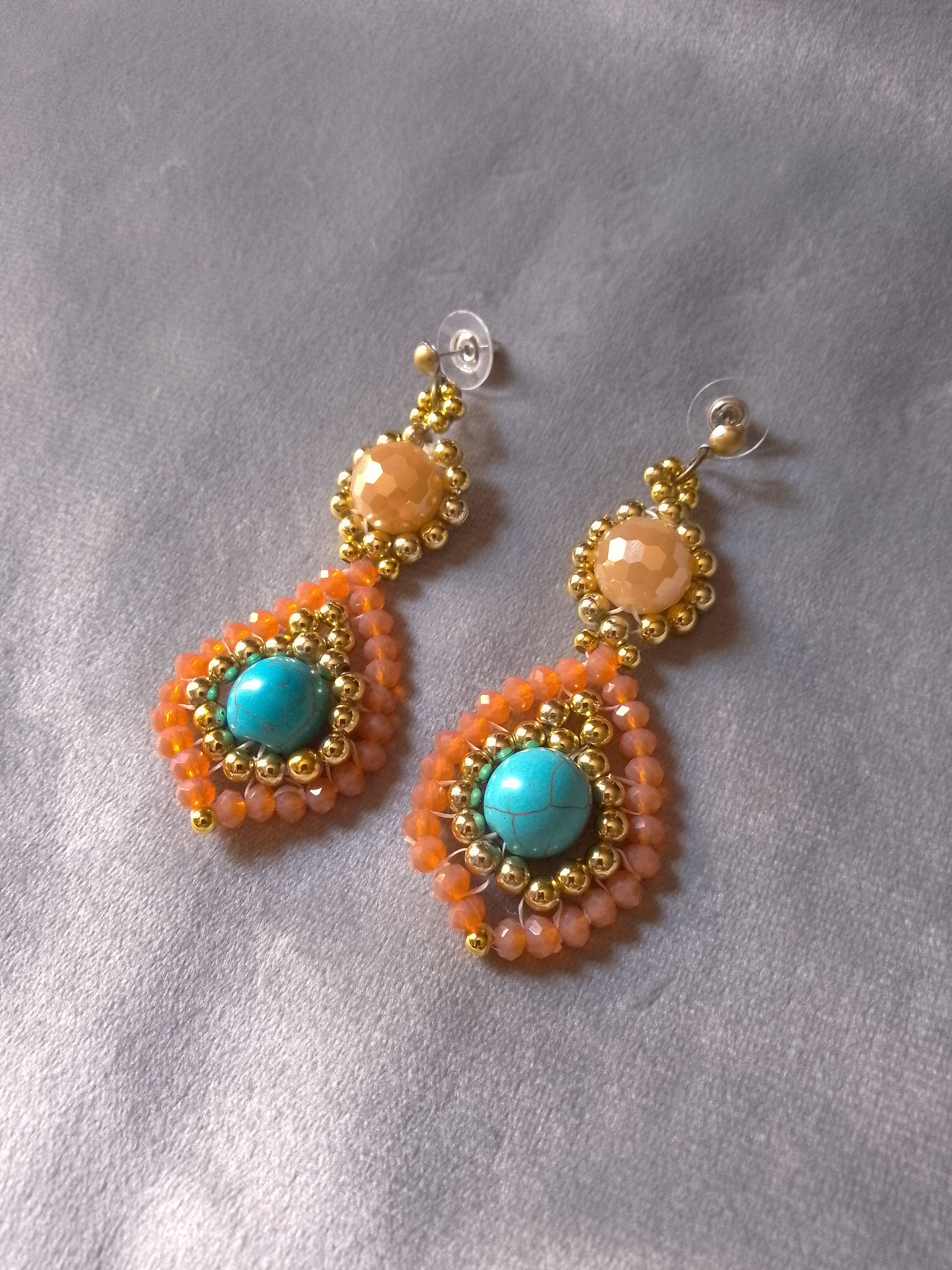 Handmade Elegant earrings drop shaped Natural turquoise gemstones Size ONE SIZE - 3 Thumbnail