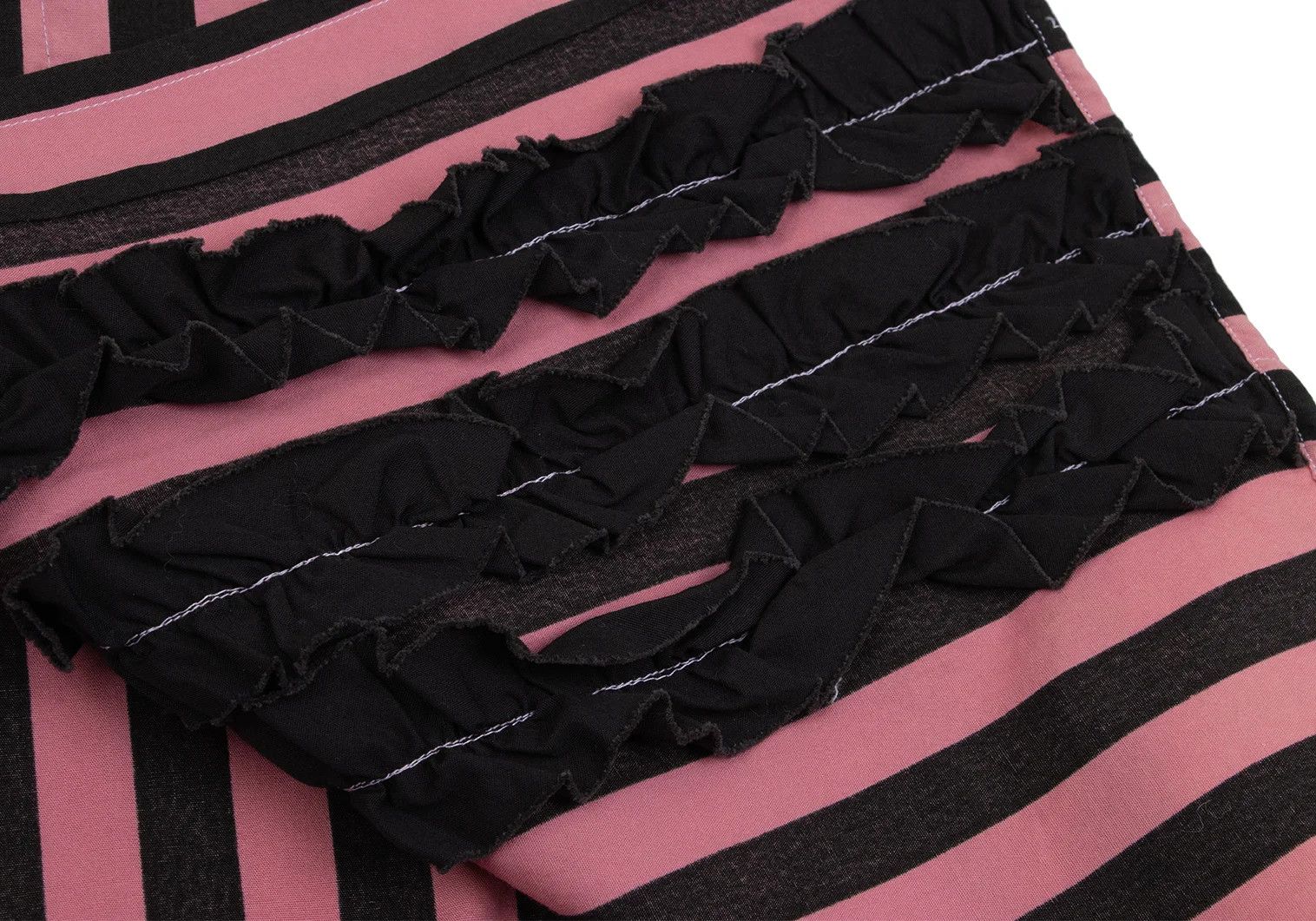 Comme des Garcons Homme Plus Bold Stripe Frill Detail Shirt in Pink and Black, Size M Size US M / EU 48-50 / 2 - 12 Thumbnail