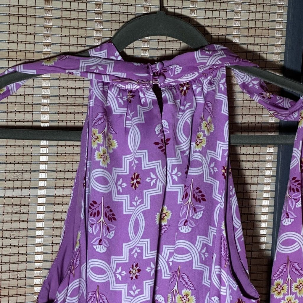 Ann Taylor Ann Taylor Lilac with Floral & Tile Print A-line Dress Size L / US 10 / IT 46 - 3 Thumbnail