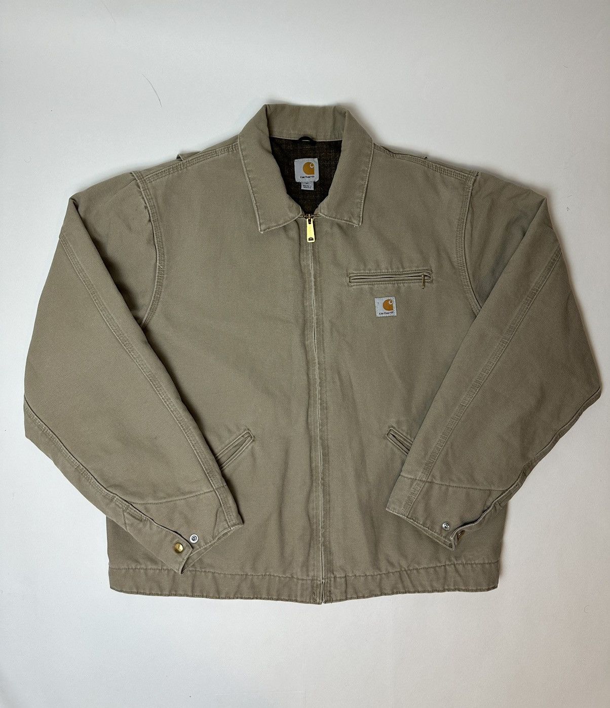 image of Faded Distressed Carhartt Detroit Work Jacket in Khaki, Men's (Size XL)
