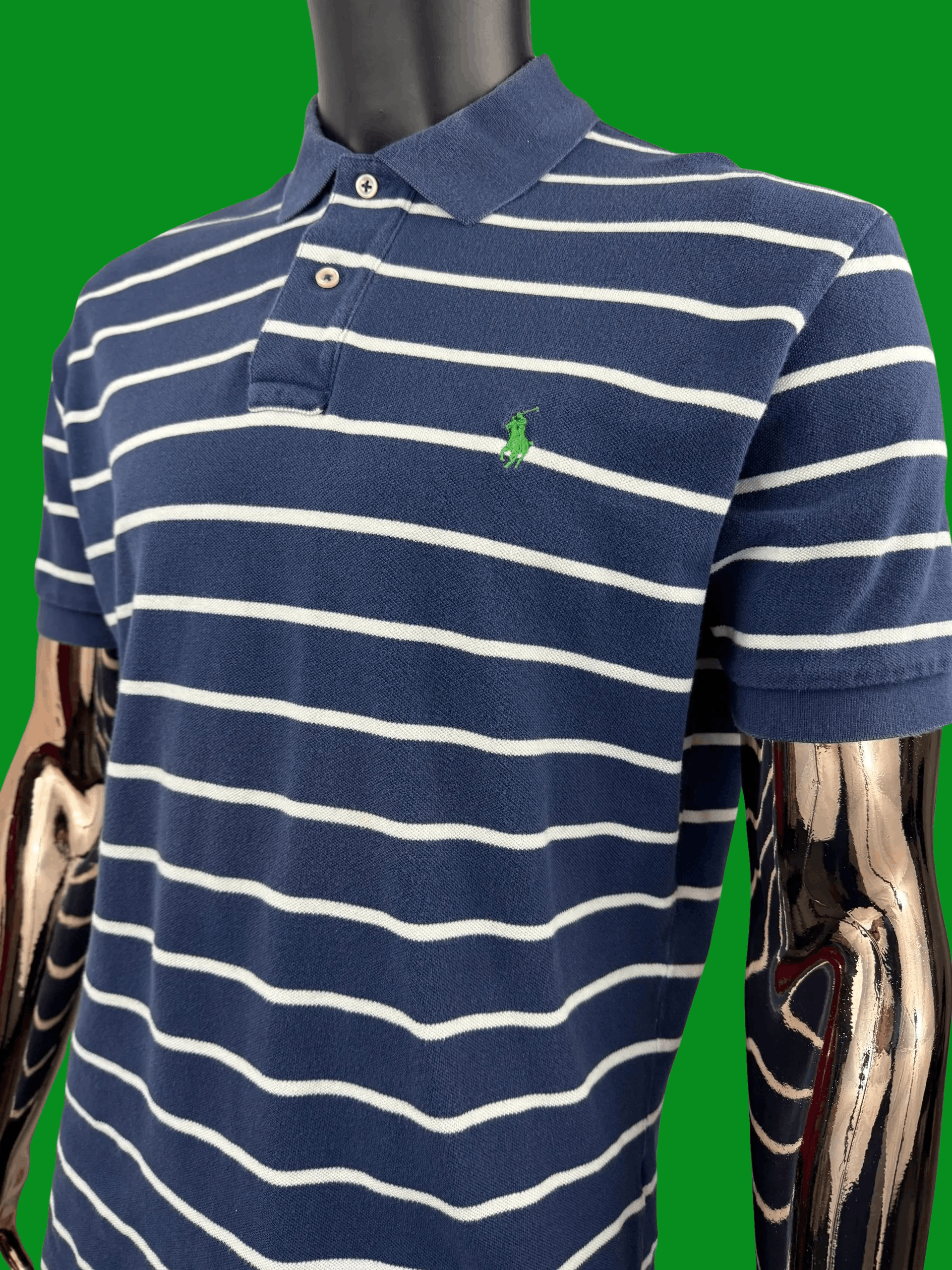 Polo Ralph Lauren VTG Polo Ralph Lauren Navy Blue & White Striped Cotton Polo Size US L / EU 52-54 / 3 - 1 Thumbnail