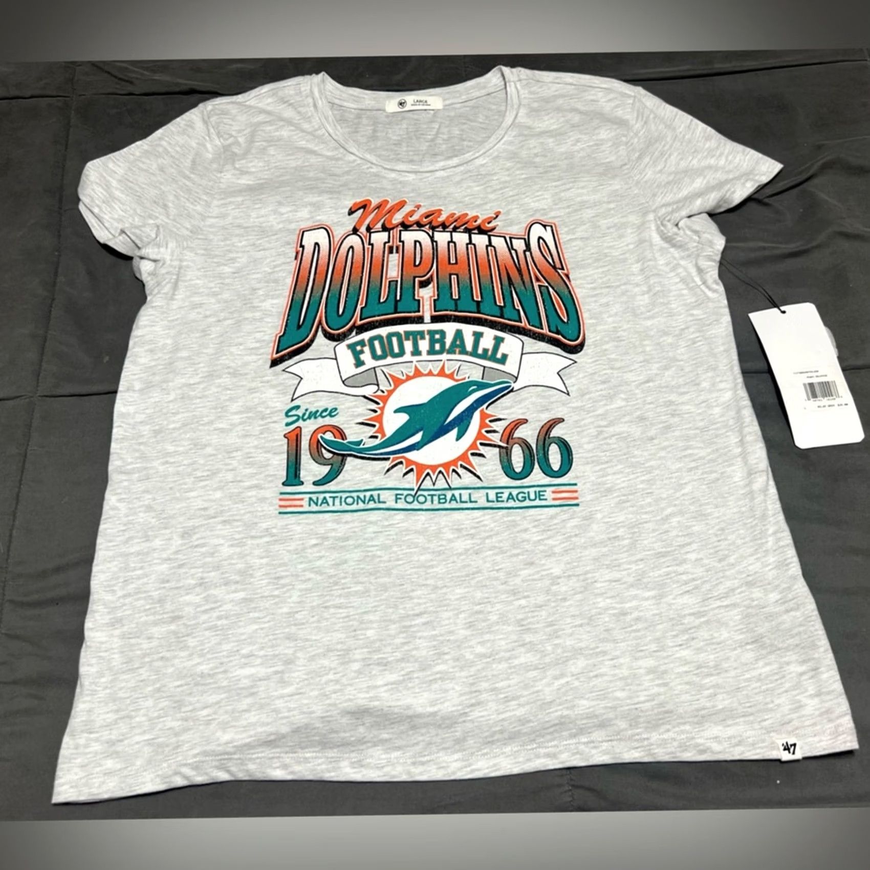47 47 Women's Miami Dolphins Rimrocker T-Shirt LARGE Grey Size L / US 10 / IT 46 - 2 Thumbnail