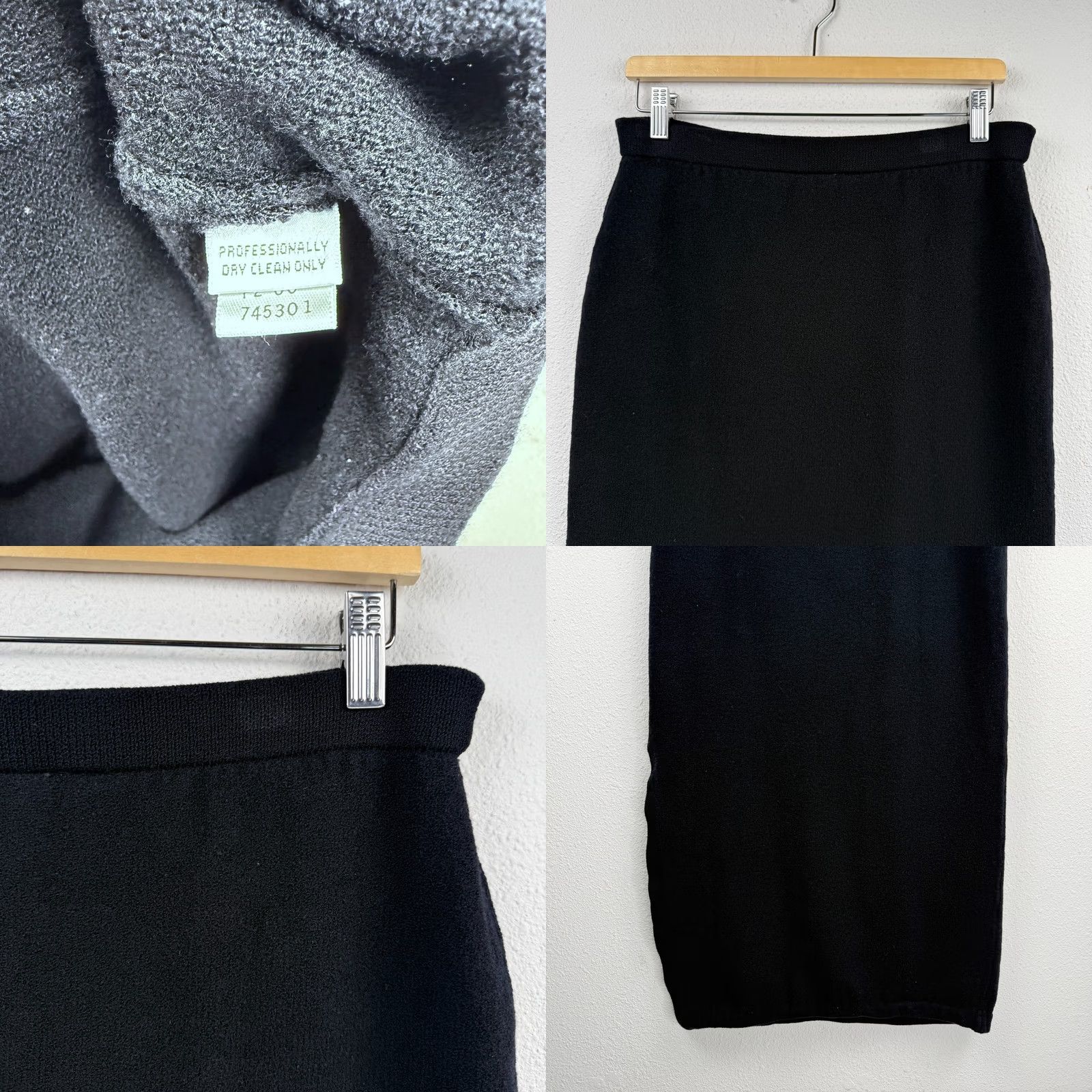 St. John St. John Skirt Maxi Slit Black Wool Knit Long 10 Women Casual 90s City Preppy Size 32" / US 10 / IT 46 - 8 Thumbnail