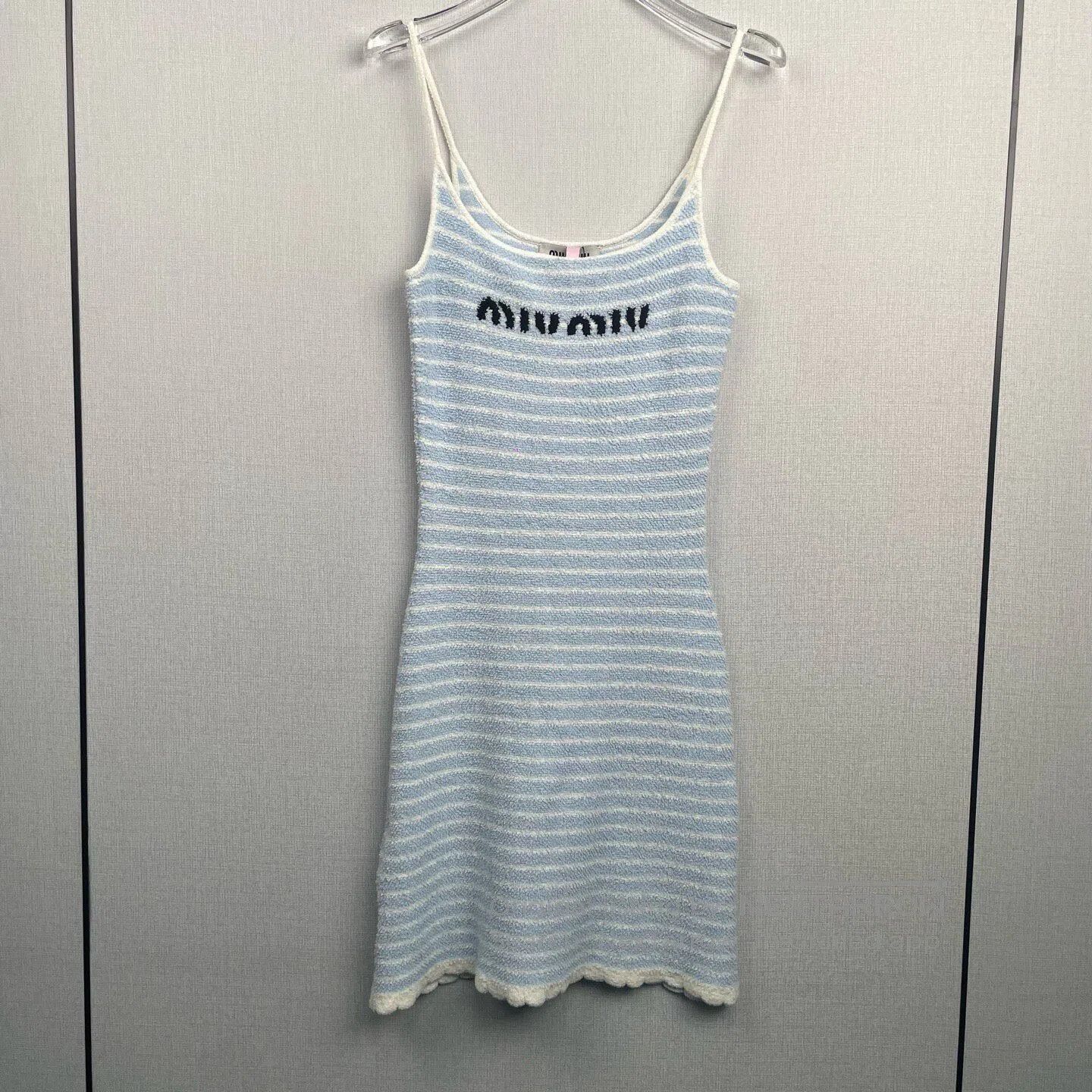 Miu Miu Miu Miu Blue and White Striped Terry Slip Dress| Size XS / US 0-2 / IT 36-38 - 1 Thumbnail