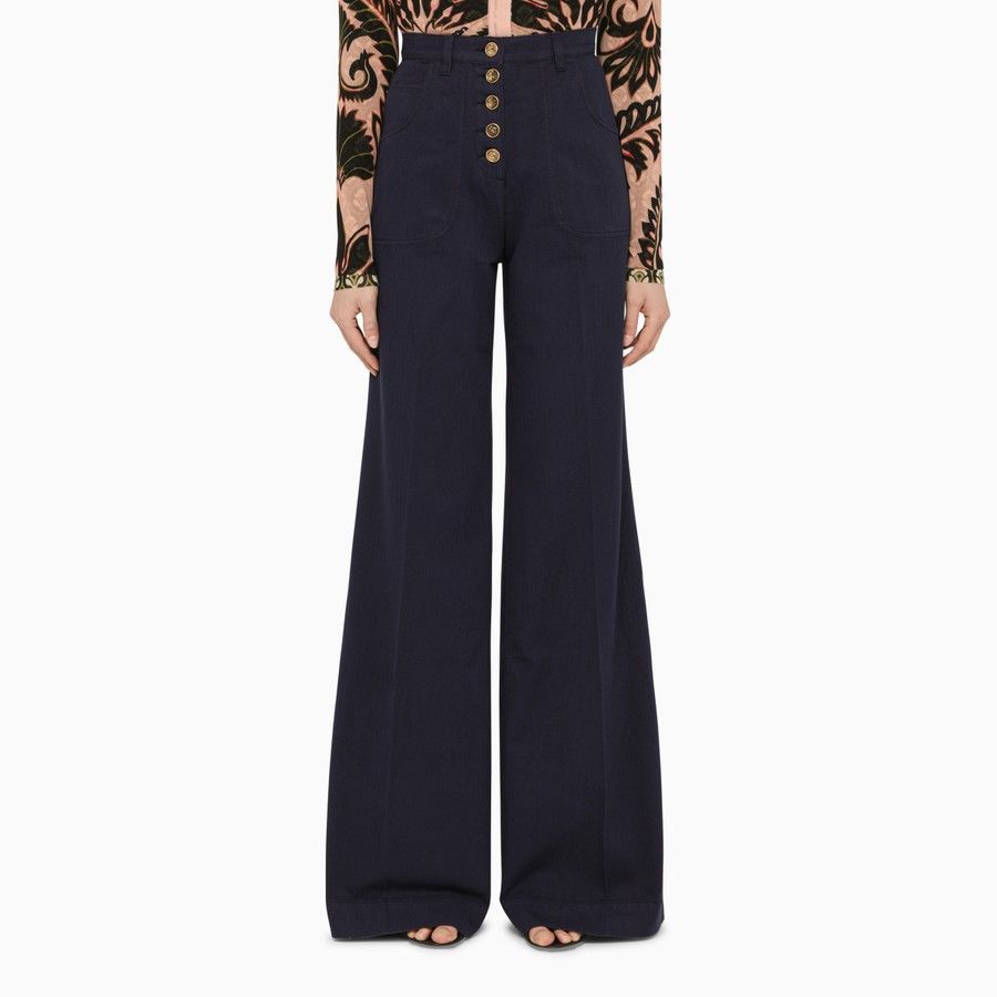 Etro o1d2blof0824 Denim Flared Trousers in Dark Blue Size 26" / US 2 / IT 38 - 1 Thumbnail
