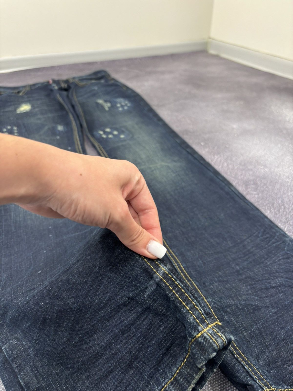 Dsquared2 Dsquared2 Men’s Faded Navy Blue Ripped Slim Fit Denim Jeans Size US 32 / EU 48 - 5 Thumbnail
