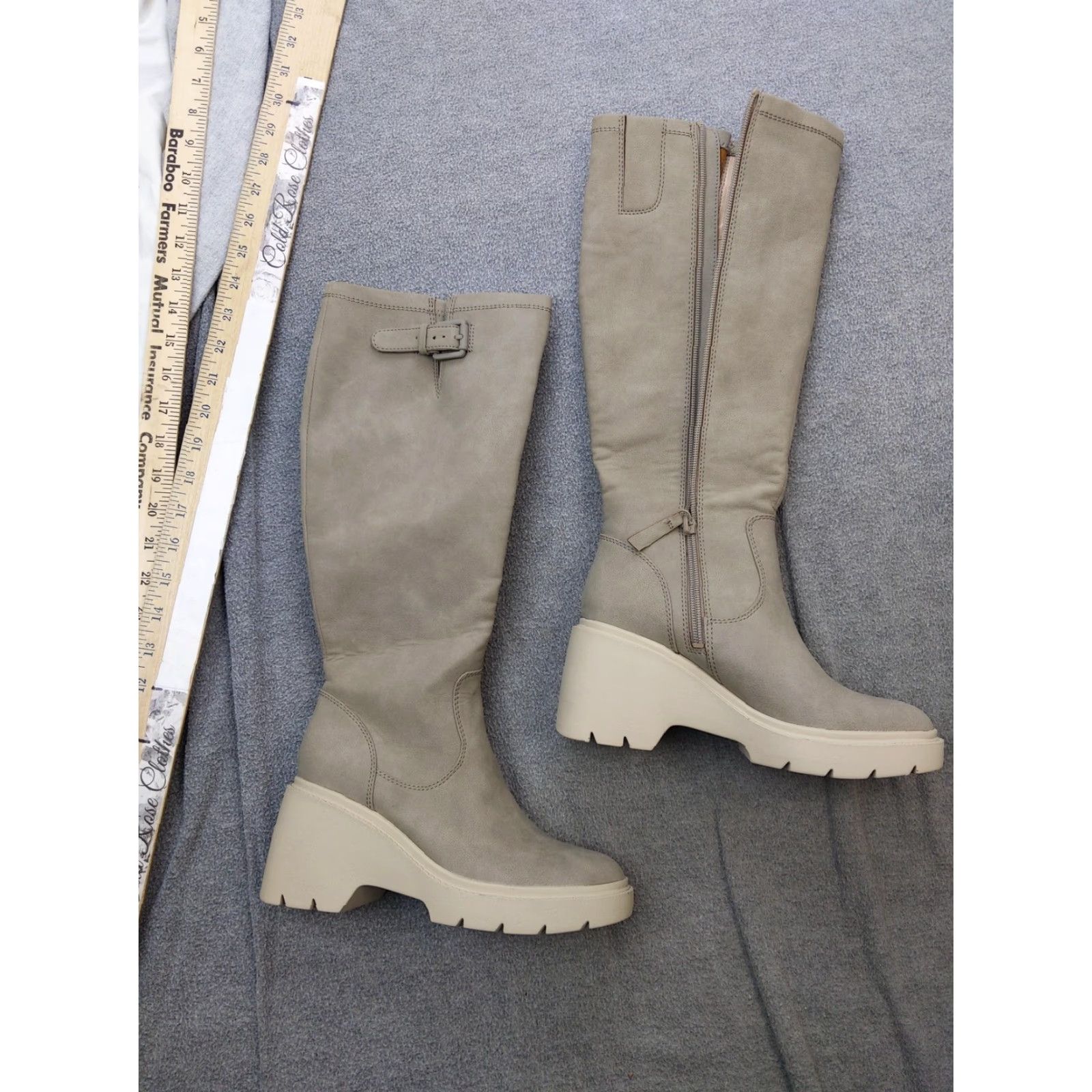 Vintage SOUL Naturalizer Boots Womens Knee High Wedge Platform Gray 6.5 M ZIP Buckle Slip Resistant Lined 36.5 Cache Size US 7 / IT 37 - 3 Thumbnail