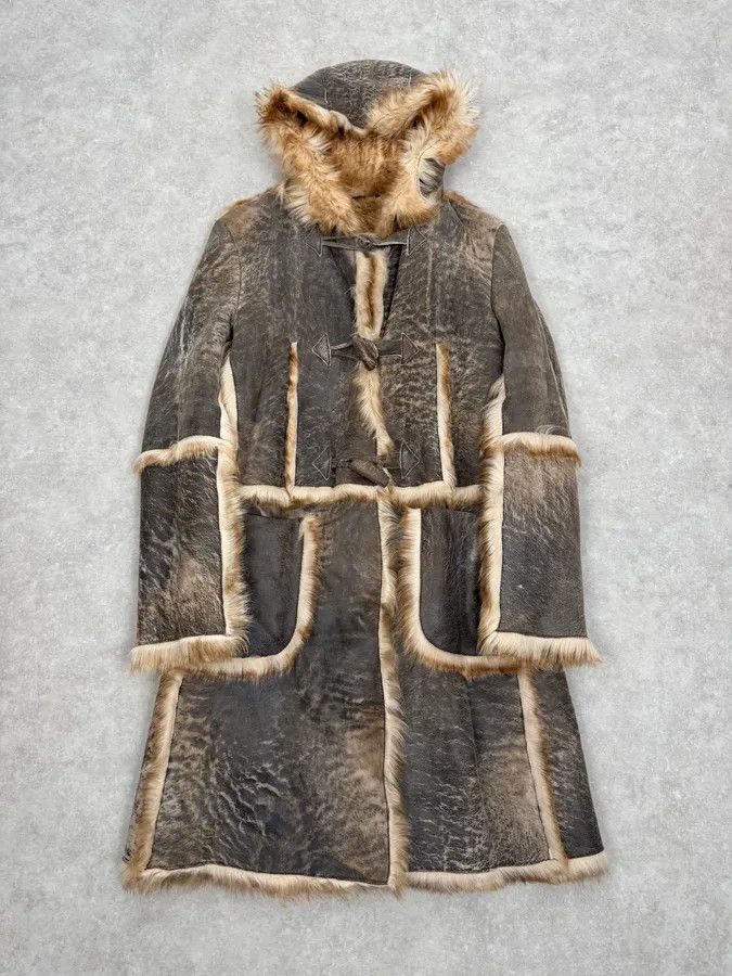 Just Cavalli 2000s Cavalli Grey Eroded Fur Leather Long Coat Size US S / EU 44-46 / 1 - 1 Thumbnail