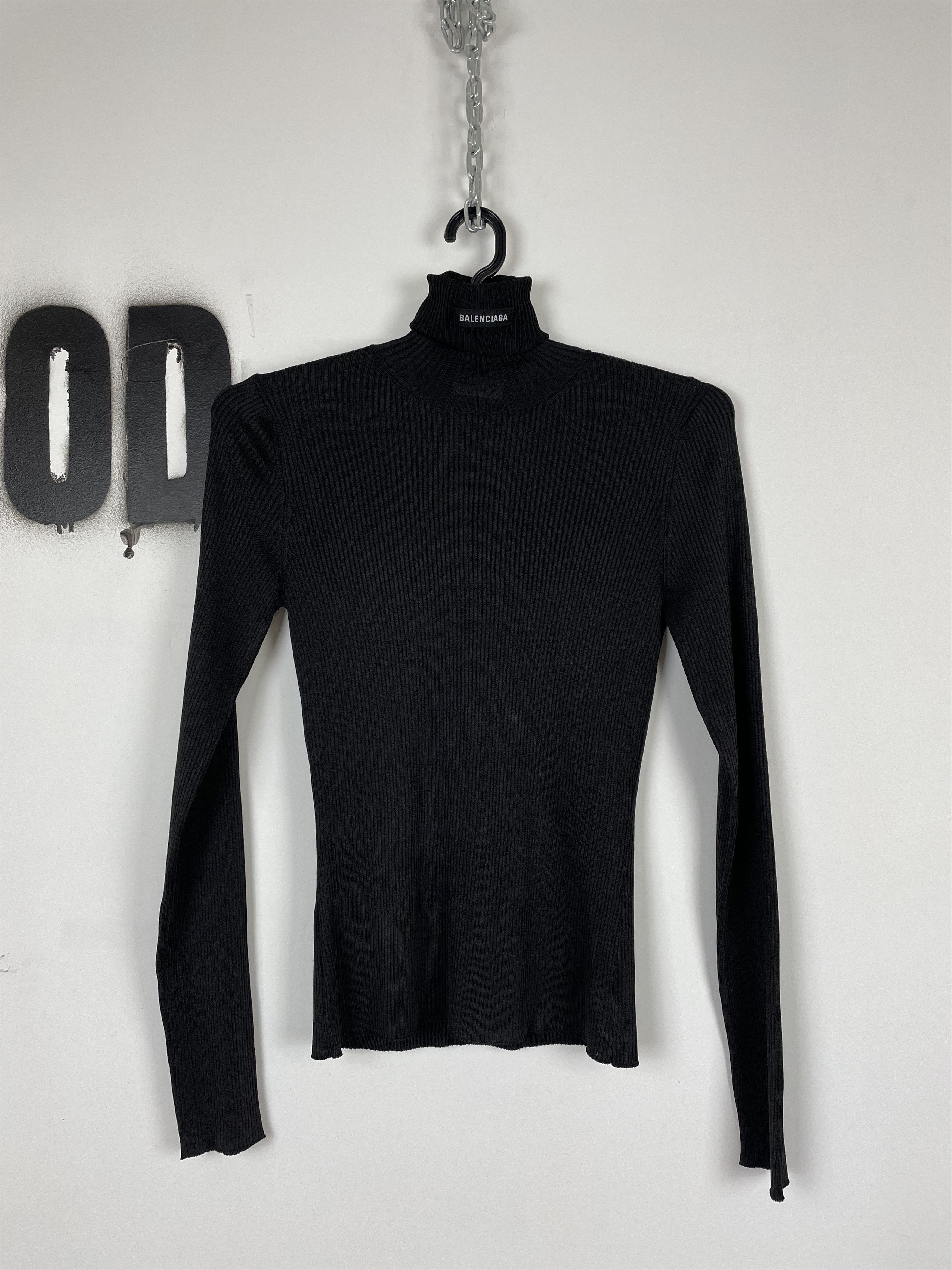 Balenciaga Black Ribbet Turtleneck Top Unisex Sz S