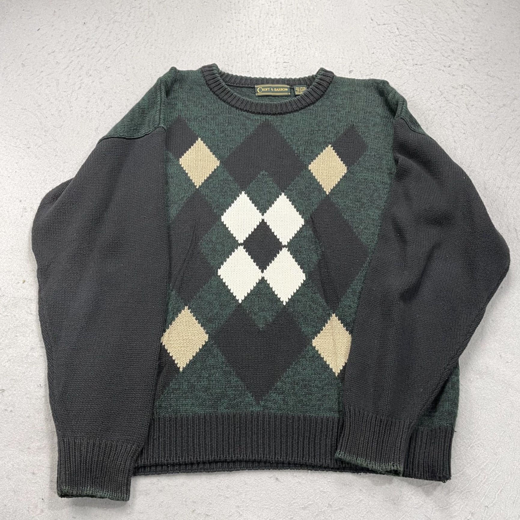 Croft & Barrow VINTAGE Croft & Barrow Sweater Mens L Green Argyle Diamond 100% Cotton Crewneck 90s Size US L / EU 52-54 / 3 - 2 Thumbnail