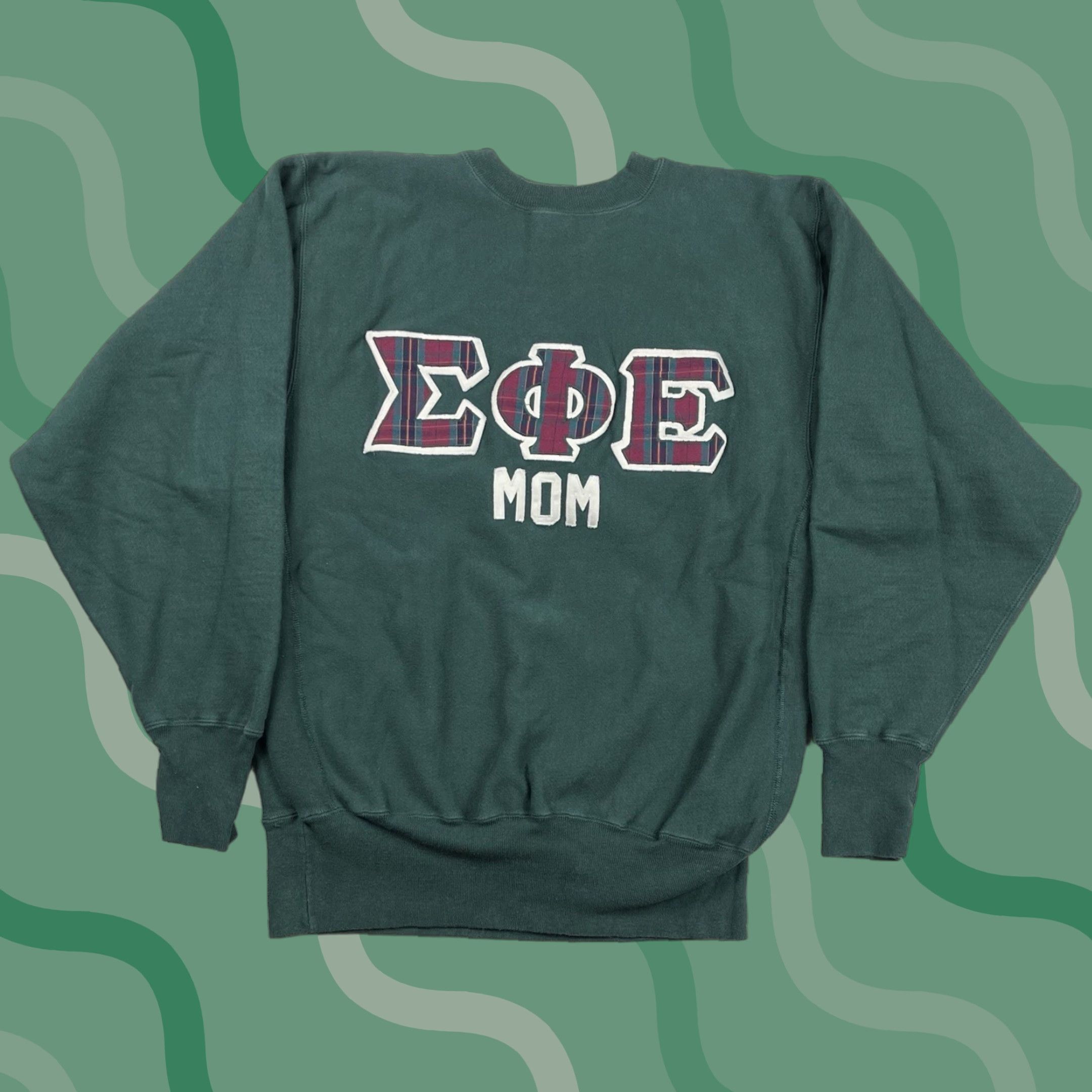 VINTAGE Champion Sweatshirt Reverse Weave Sigma Phi Epsilon Fraternity XL Green 90s USA Mens Regular Pullover Reversible