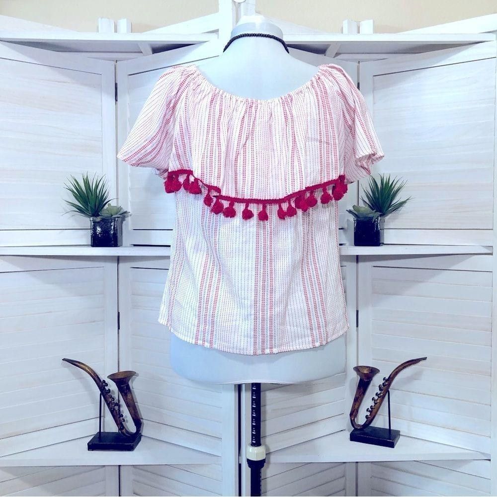 Other NWT retro oversized blouse red white pin striped pompons M Size M / US 6-8 / IT 42-44 - 2 Thumbnail
