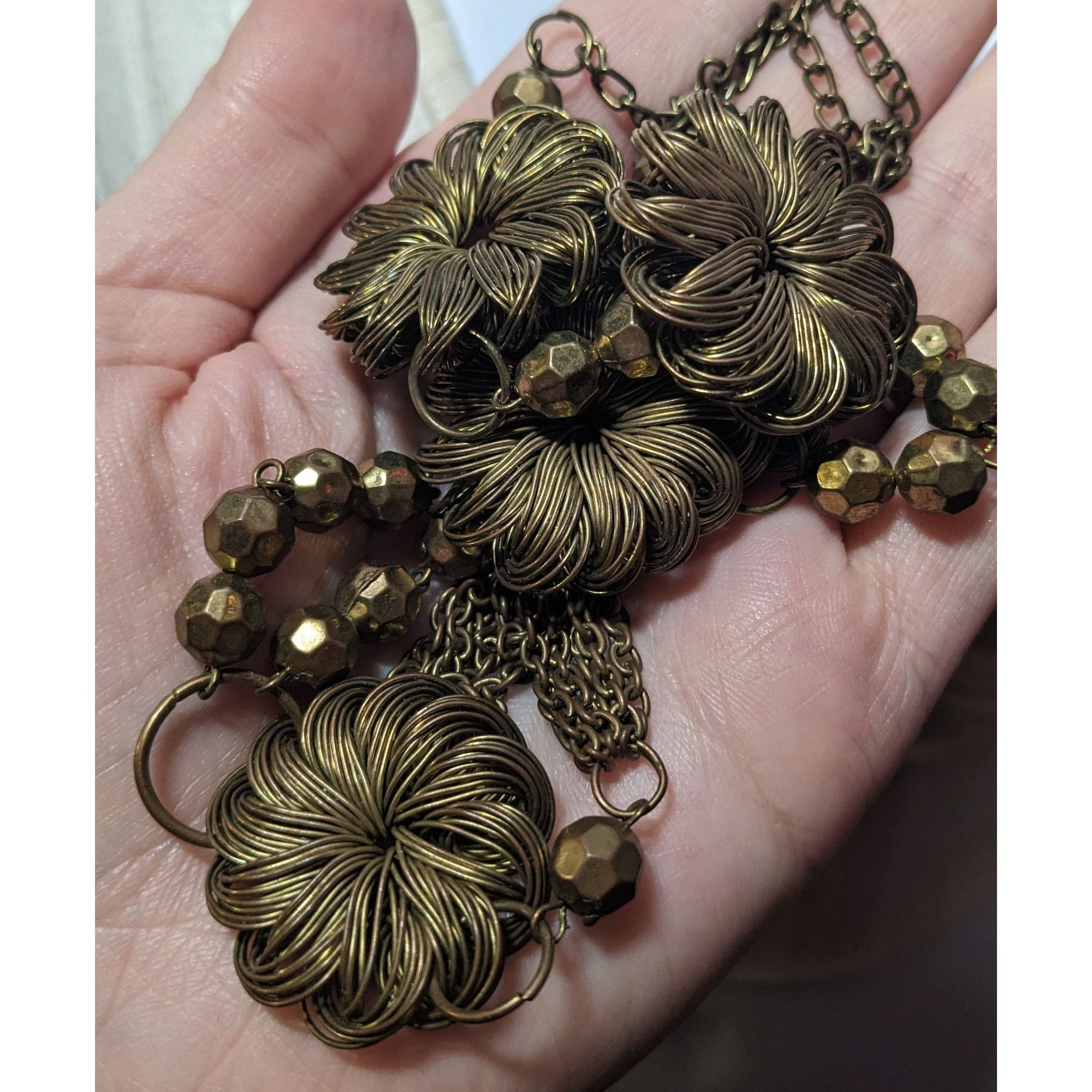 Other Vintage Wire Wrap Gold tone Floral Beaded Tassel Necklace Size ONE SIZE - 10 Thumbnail