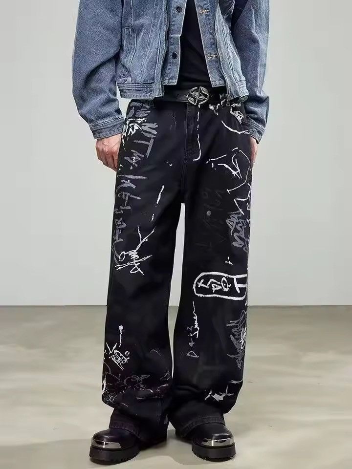 Jean Graffiti Design Loose Straight-leg Denim Pant Size US 29 - 5 Thumbnail
