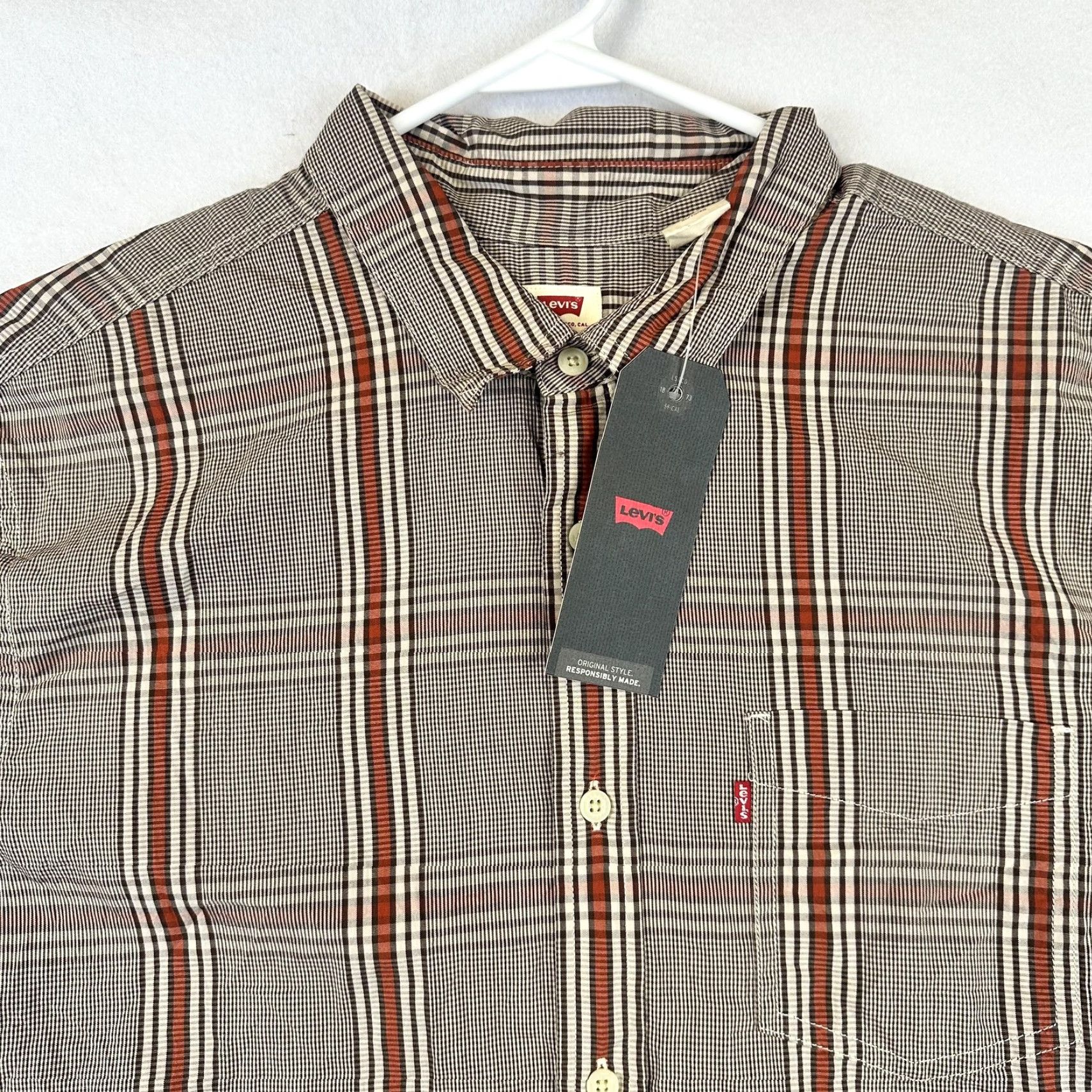 Levi's Levis Shirt Mens XL Brown Red Plaid Long Sleeve Button Down Standard Fit New Size US XL / EU 56 / 4 - 4 Thumbnail