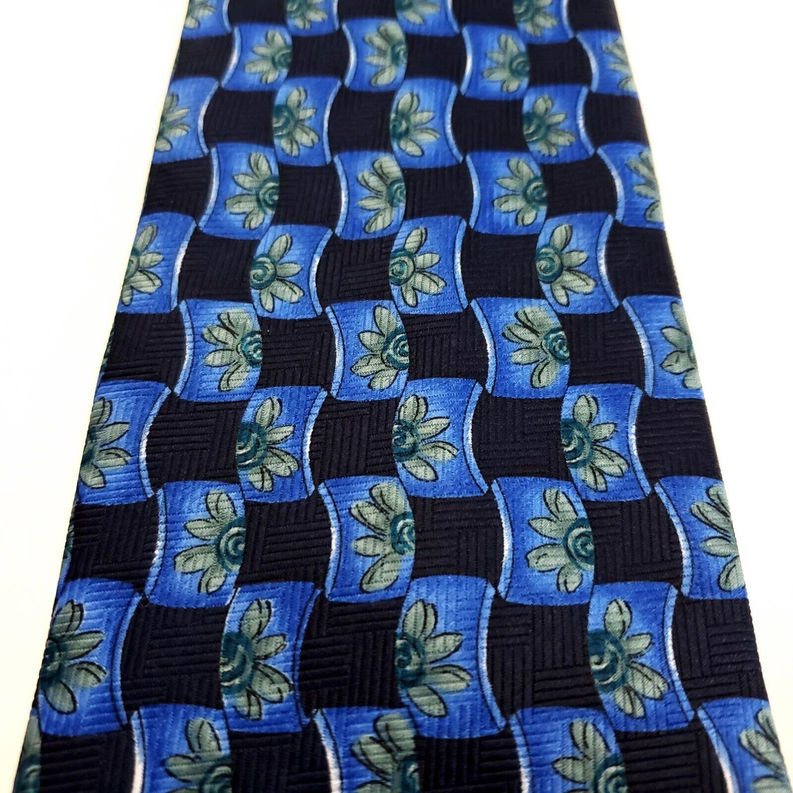 Designer Ketch Polyester Blue Geometric Floral Short Wide Tie Size ONE SIZE - 2 Thumbnail