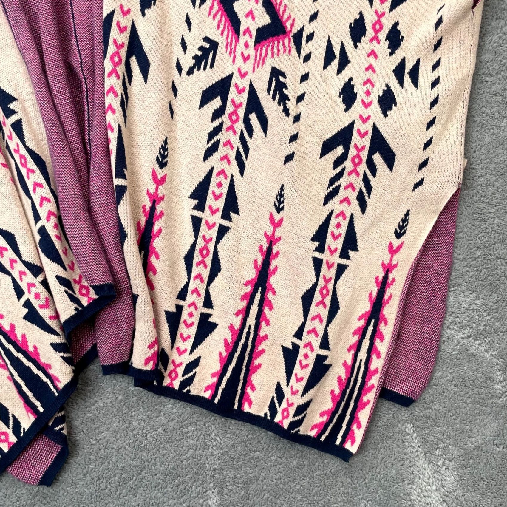 Pinko Flying Tomato Sweater Womens Large Beige Pink Poncho Aztec Print Cotton Shawl Cardigan Casual Fall Winter Size L / US 10 / IT 46 - 2 Thumbnail