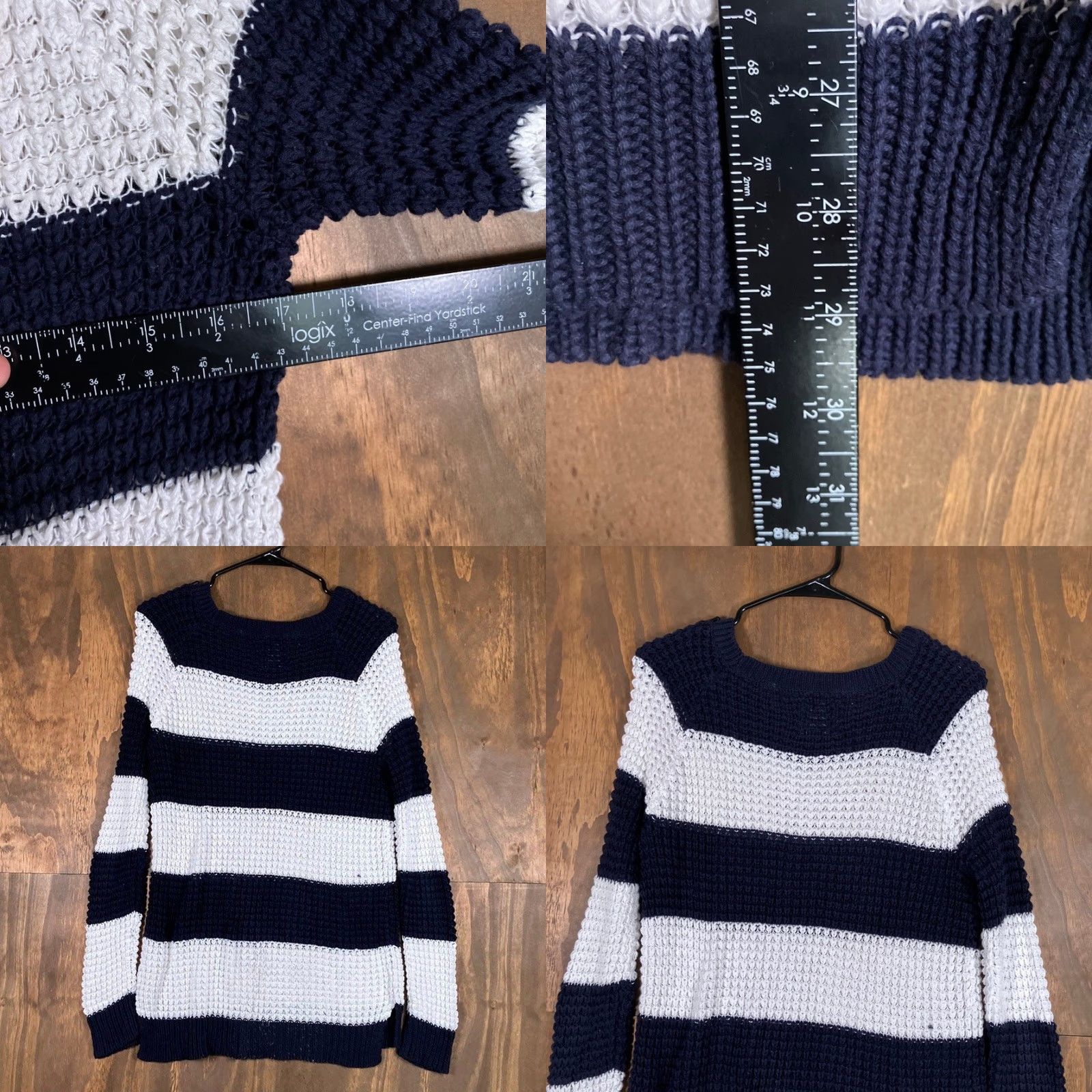 American Eagle Outfitters American Eagle Womens Sweater White Navy Striped Open Knit 100% Cotton Small Size S / US 4 / IT 40 - 8 Thumbnail