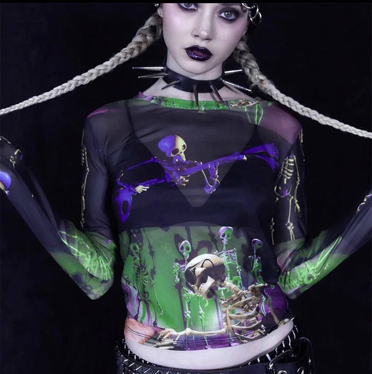 20471120 × Hysteric Glamour Y2K Japanese Mesh Long Sleeve Top (like Jean Paul Gaultier) Size M / US 6-8 / IT 42-44 - 7 Thumbnail