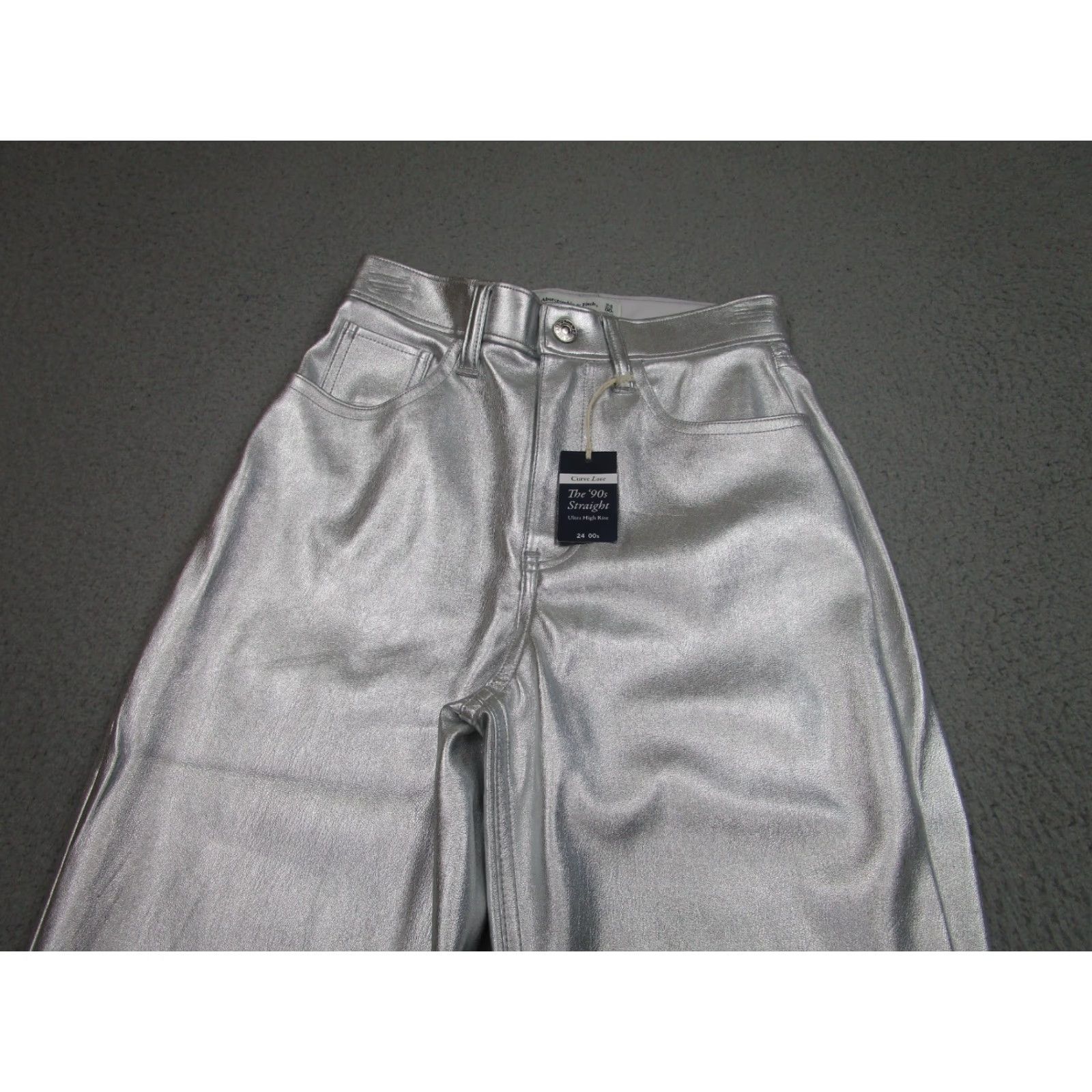 Abercrombie & Fitch Abercrombie & Fitch Vegan Leather Pants Womens 25 Ultra High Rise 90s Silver Khakis Straight Modern Vintage: No Size 24" / US 00 / IT 34 - 2 Thumbnail
