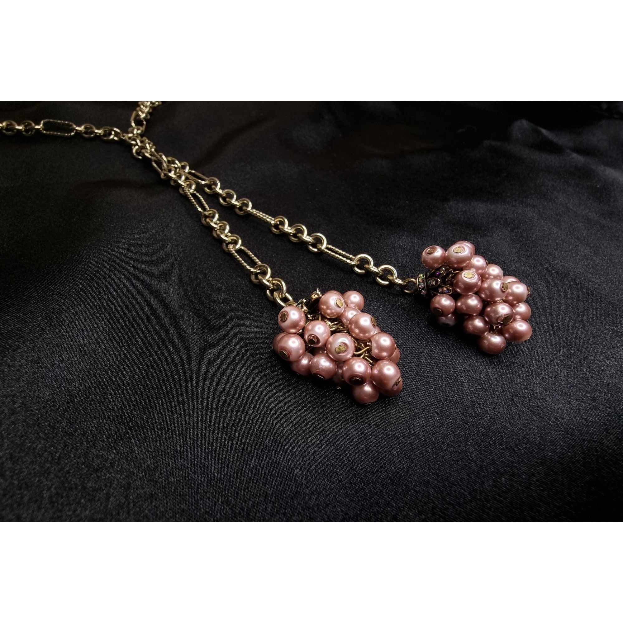 Vintage Heidi Daus Long Gold-Tone Necklace With Pink Pearl Cluster P Size ONE SIZE - 2 Thumbnail