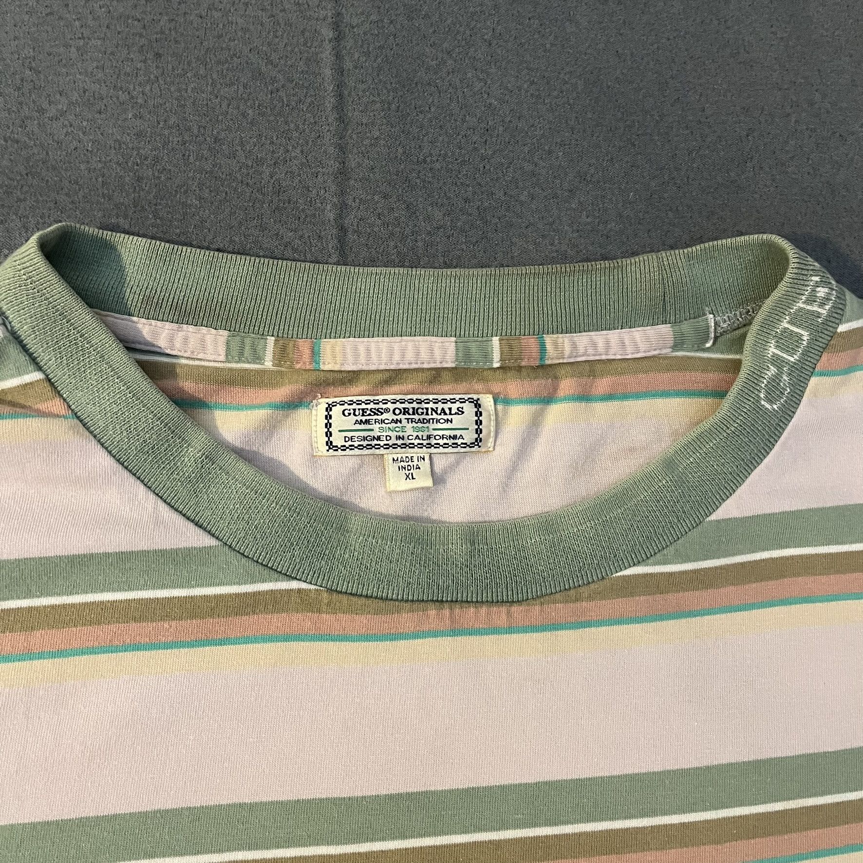 Guess Guess Originals Brand Striped Neutral Earth Tone Tee Size US XL / EU 56 / 4 - 6 Thumbnail