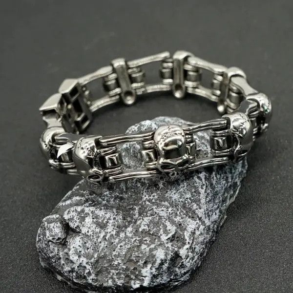 VIBE Skull Motorcycle Punk Bracelet Titanium Steel Size ONE SIZE - 1 Thumbnail