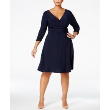 Other NY Collection Plus Size Ruched A-line Dress, Navy, Sz. 2X Size ONE SIZE - 1 Thumbnail