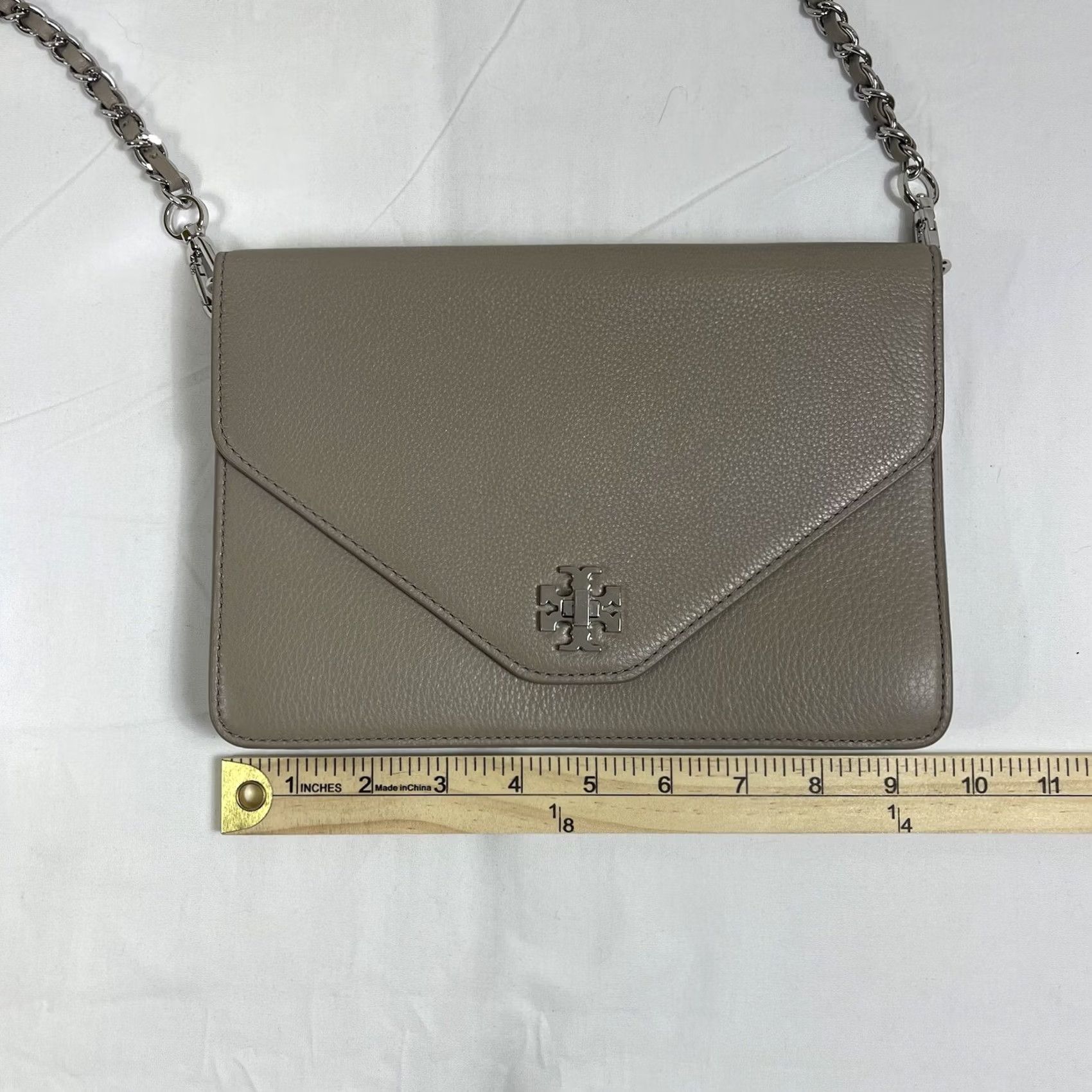 Tory Burch Tory Burch Kira Leather Envelope Convertible Clutch Crossbody Chain Champagne Gray Silver Medium Girls? Size ONE SIZE - 6 Thumbnail