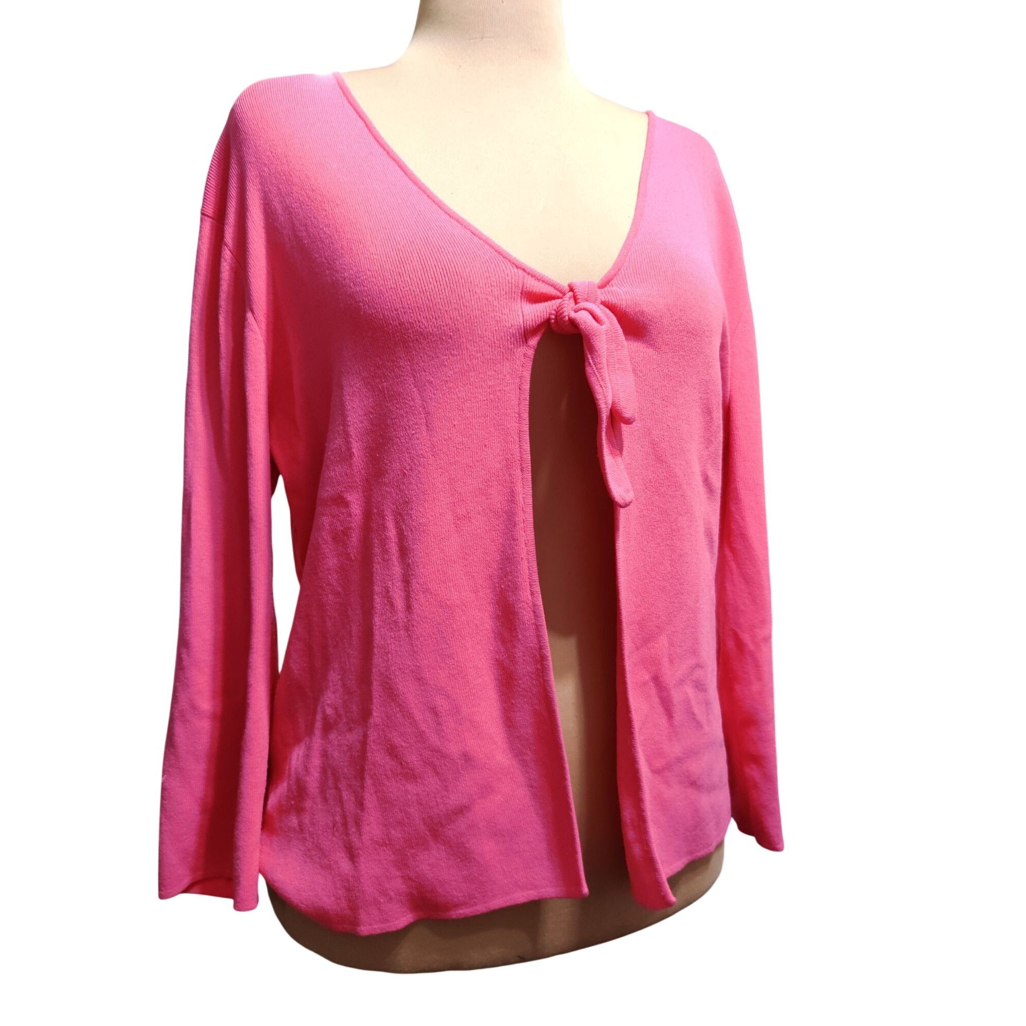 Other Womens XL Pink Tie Front Cardigan Lightweight Knit Y2K Top C Size XL / US 12-14 / IT 48-50 - 2 Thumbnail