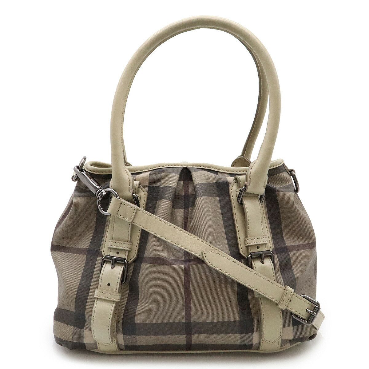 Burberry Burberry Smoked Check 2Way Tote Bag Leather Shoulder Bag in Grey, Women's